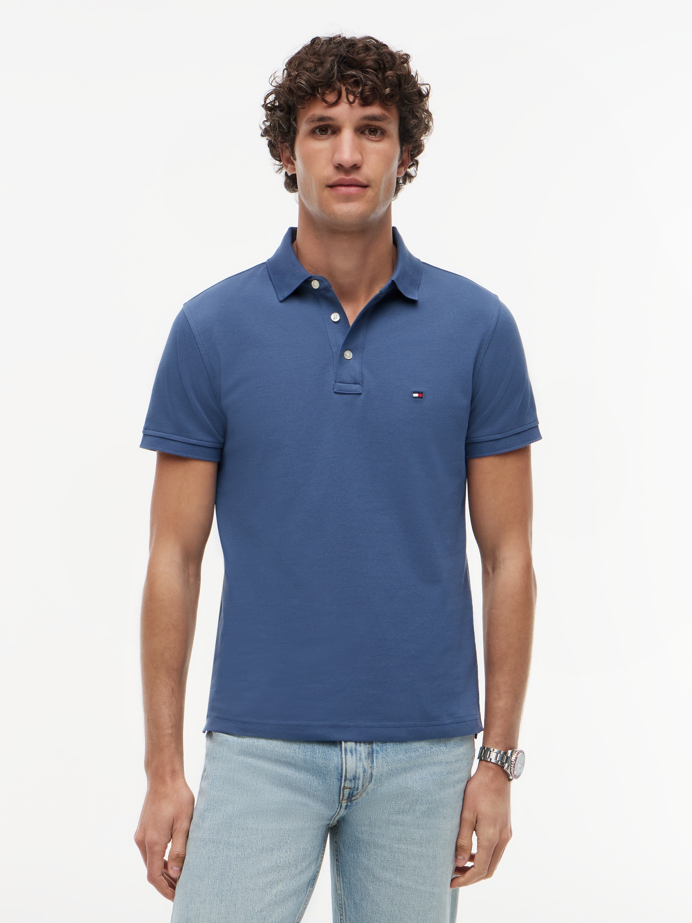 Tommy Hilfiger Poloshirt "1985 SLIM POLO mit Piqué-Struktur und Stickerei" meliert, casual, slim fit, Baumwollmix, Polokragen