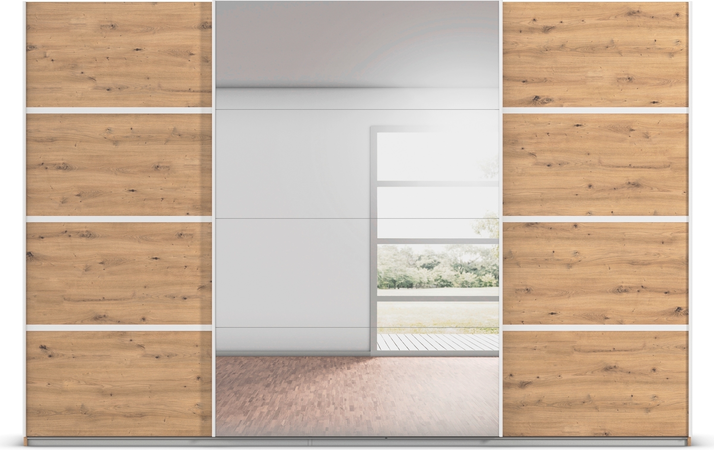 rauch Kleiderschrank »Schwebetürenschrank OTTO´s Choice Garderobe Schrank TOP ANGEBOT Avola«, (in 3 verschiedenen Ausstattungen BASIC/CLASSIC/PREMIUM inkl. Spiegel), mit eleganten Zierleisten in Chrom, Schwarz oder Weiß MADE IN GERMANY