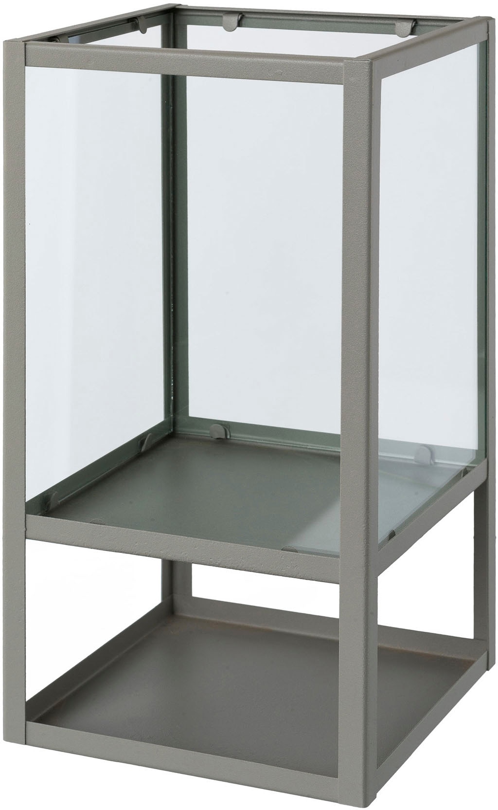 Windlicht CREATIV HOME "STAGES, Stumpenkerzenhalter aus Metall und Glas", grau (grau, transparent), B:15cm H:30cm T:15cm, Glas, Metall, Kerzenhalter, Windlicht, Kerzenhalter mit 2 Ebenen, im modernen Stil, individuell dekorierbar