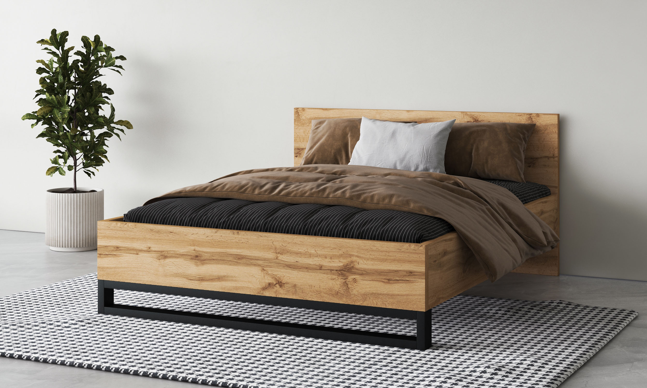 Home affaire Bettgestell "Bronne, Topeseller, Industrial Design" In den Breiten 140cm, 160cm und 180cm, Stauraumbett in drei Breiten, stabil mit Kufen in Metalloptik
