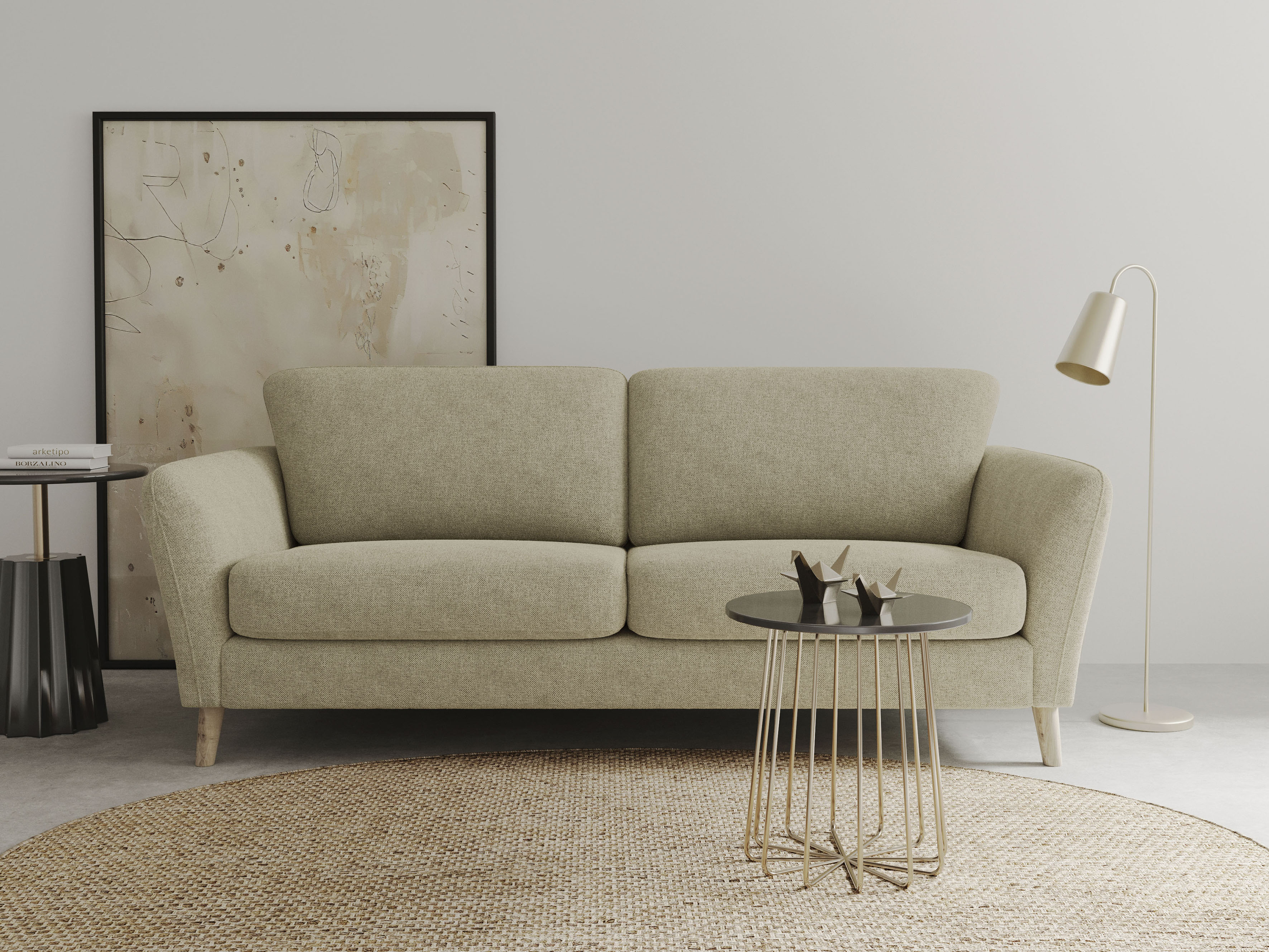 OTTO home 3-Sitzer "MARSEILLE 3er Sofa 206 cm, Cord, Flachgewebe, Struktur, Webstoff" Massivholzbeine Eiche, Landhausstil, Wellenunterfederung