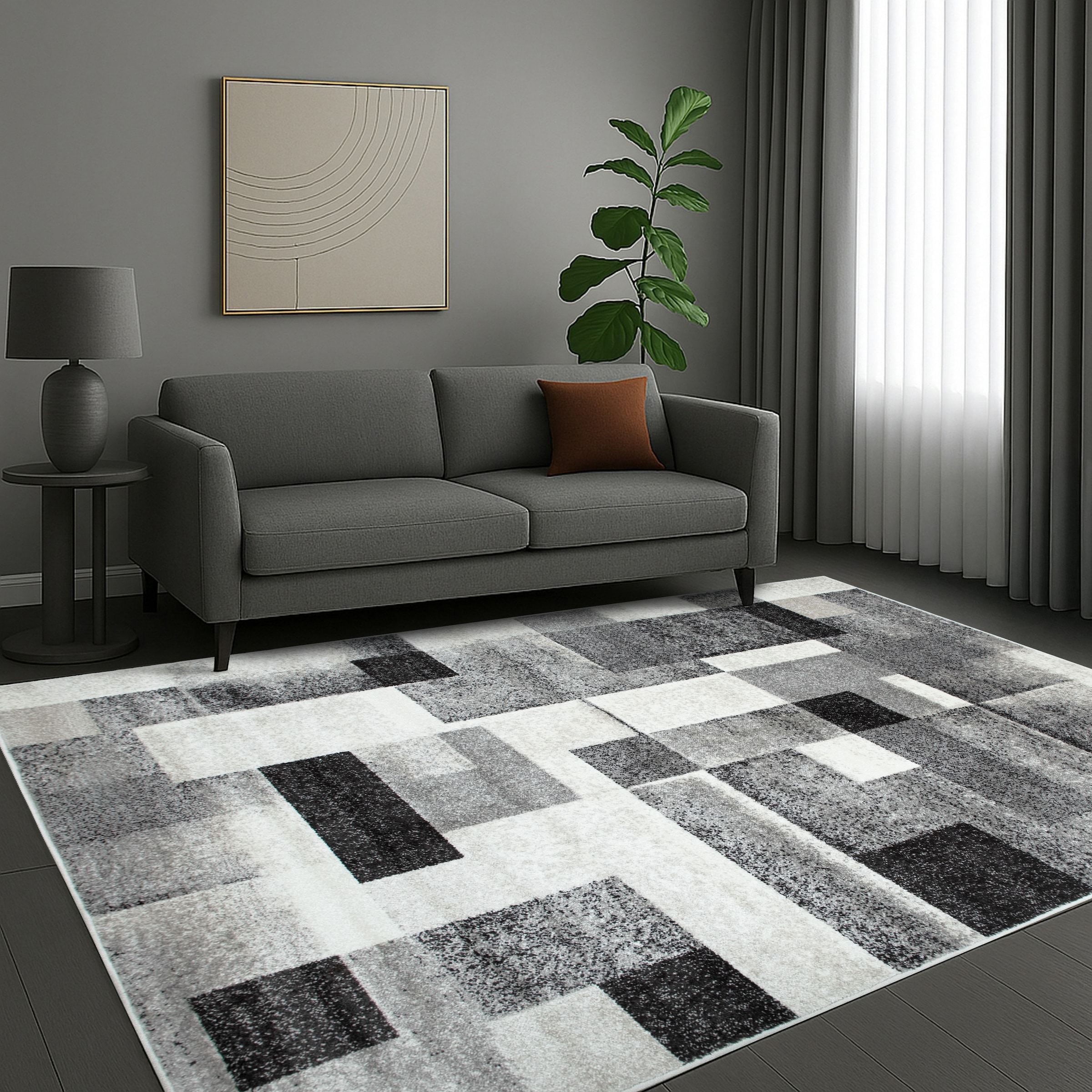 OTTO home Teppich »Corine« rechteckig 9 mm Höhe mit besonders weichem Flor, Kurzflor, modernes Karo-Design,