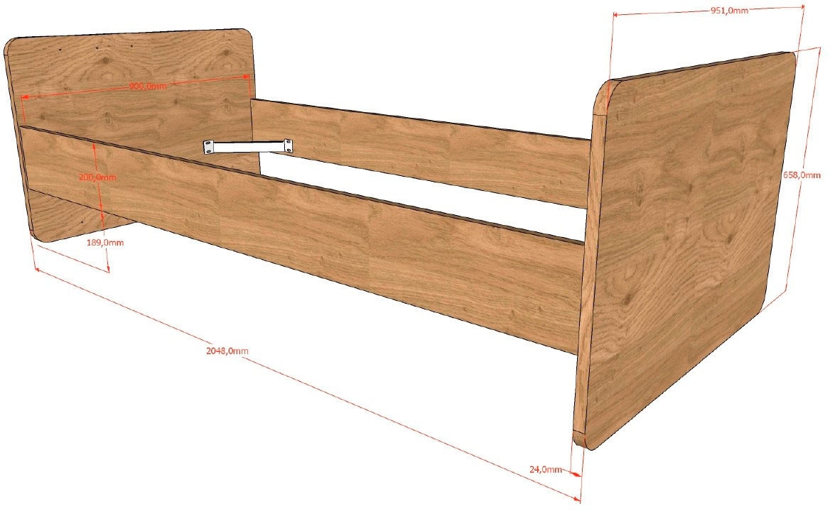 Vipack Babybett »SAM 60/120 cm, später umbau bar zum Juniorbett 90/200 cm« 3-fach verstellbarer Lattenrost beim Babybett, Eiche Dekor Oberfläche