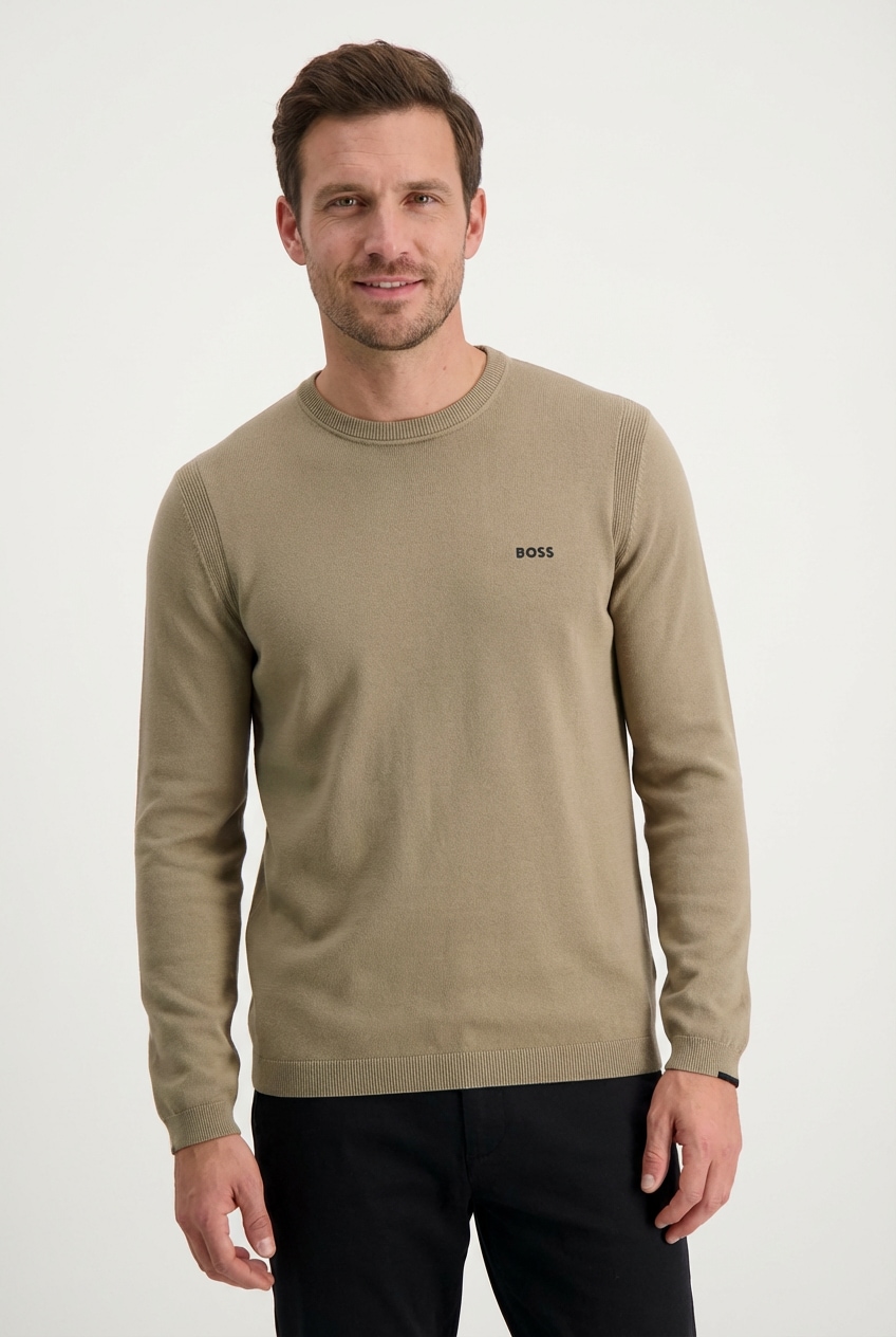 BOSS GREEN Strickpullover Rundhalsausschnitt, Regular Fit, Logo-Print günstig online kaufen