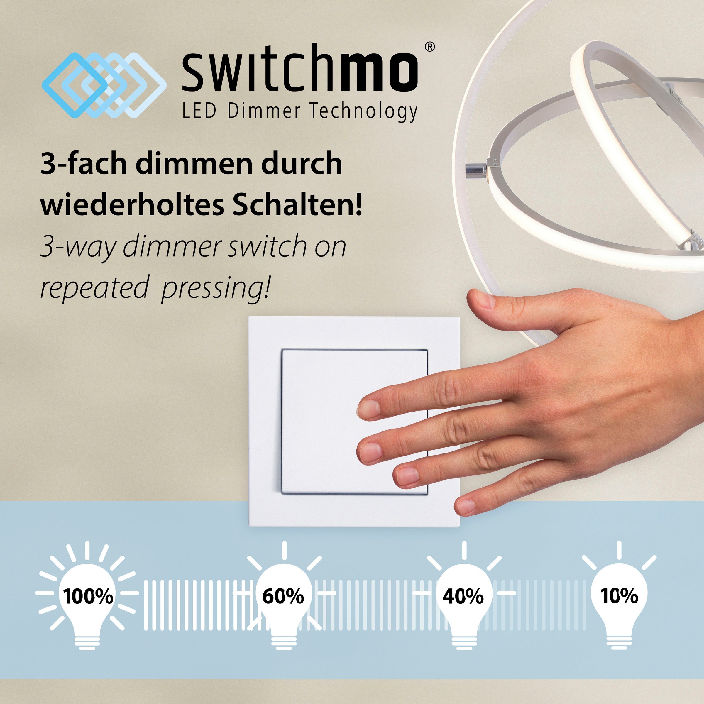 JUST LIGHT Deckenleuchte »ZEUS«, 1 flammig, Leuchtmittel LED-Board | LED fest integriert, LED, dimmbar, Switchmo,Memory, nach Trennung vom Netz