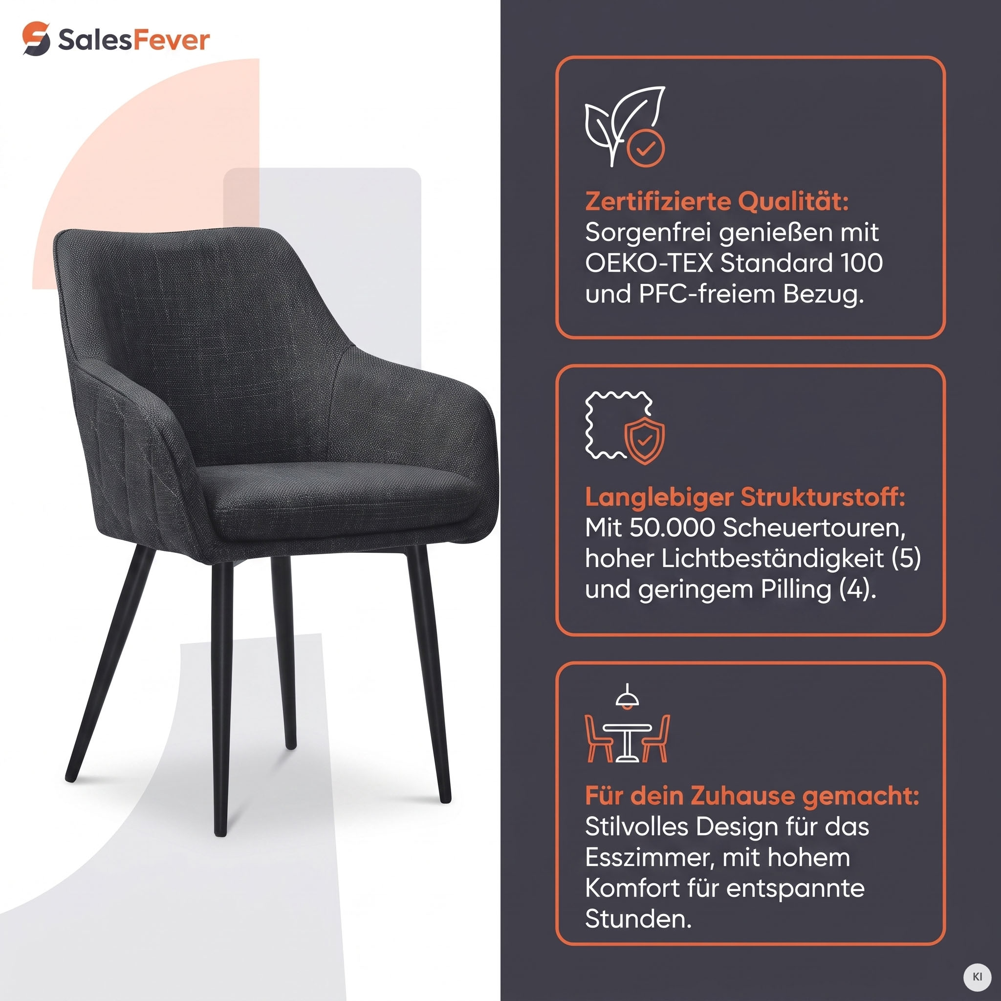 SalesFever Esszimmerstuhl »Boston - Der Stuhl für Ihr Esszimmer« () Diamantsteppung auf der Rückseite - Charmant & Einzigartig