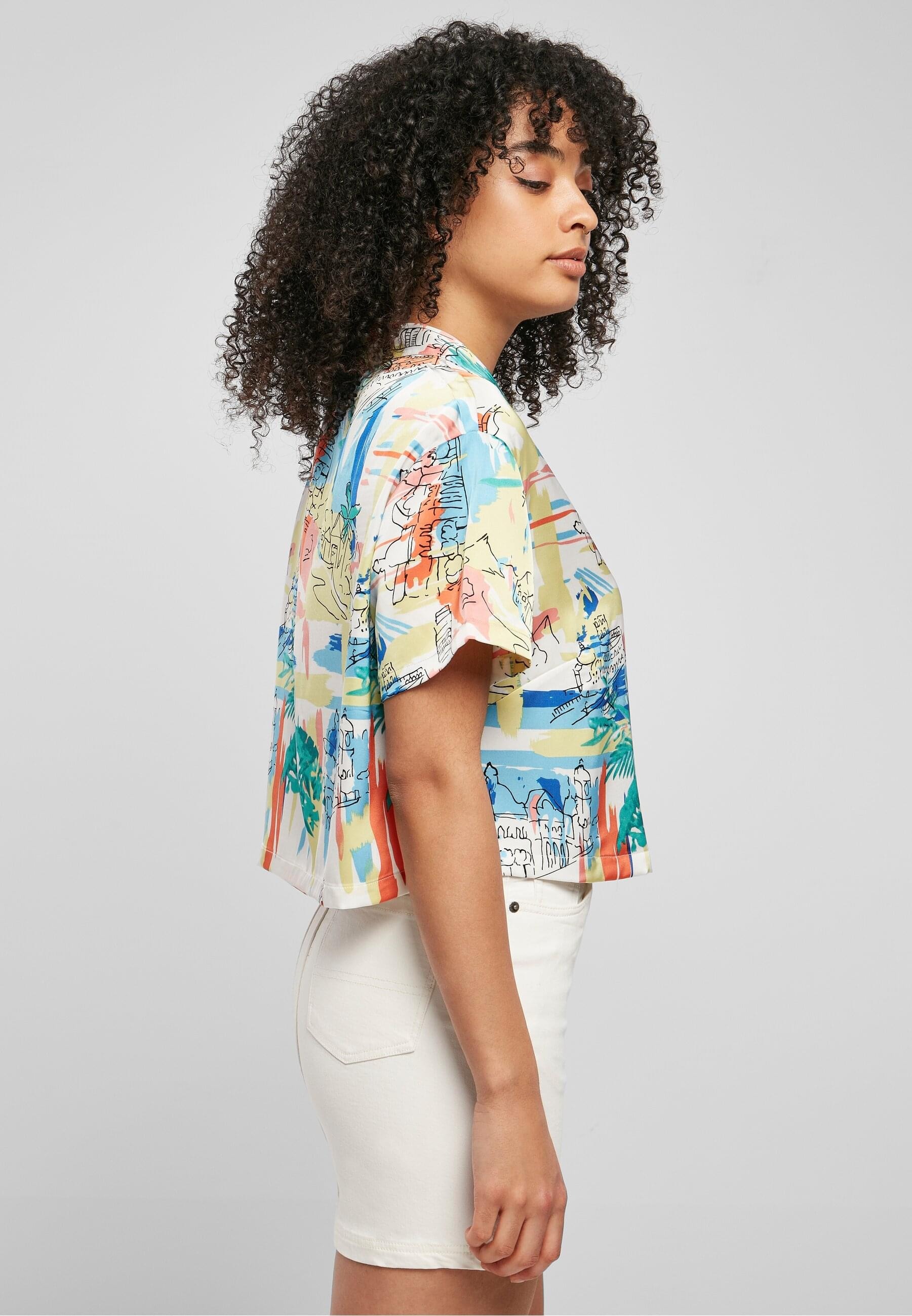 URBAN CLASSICS Klassische Bluse »Urban Classics Damen Ladies AOP Satin Resort Shirt«