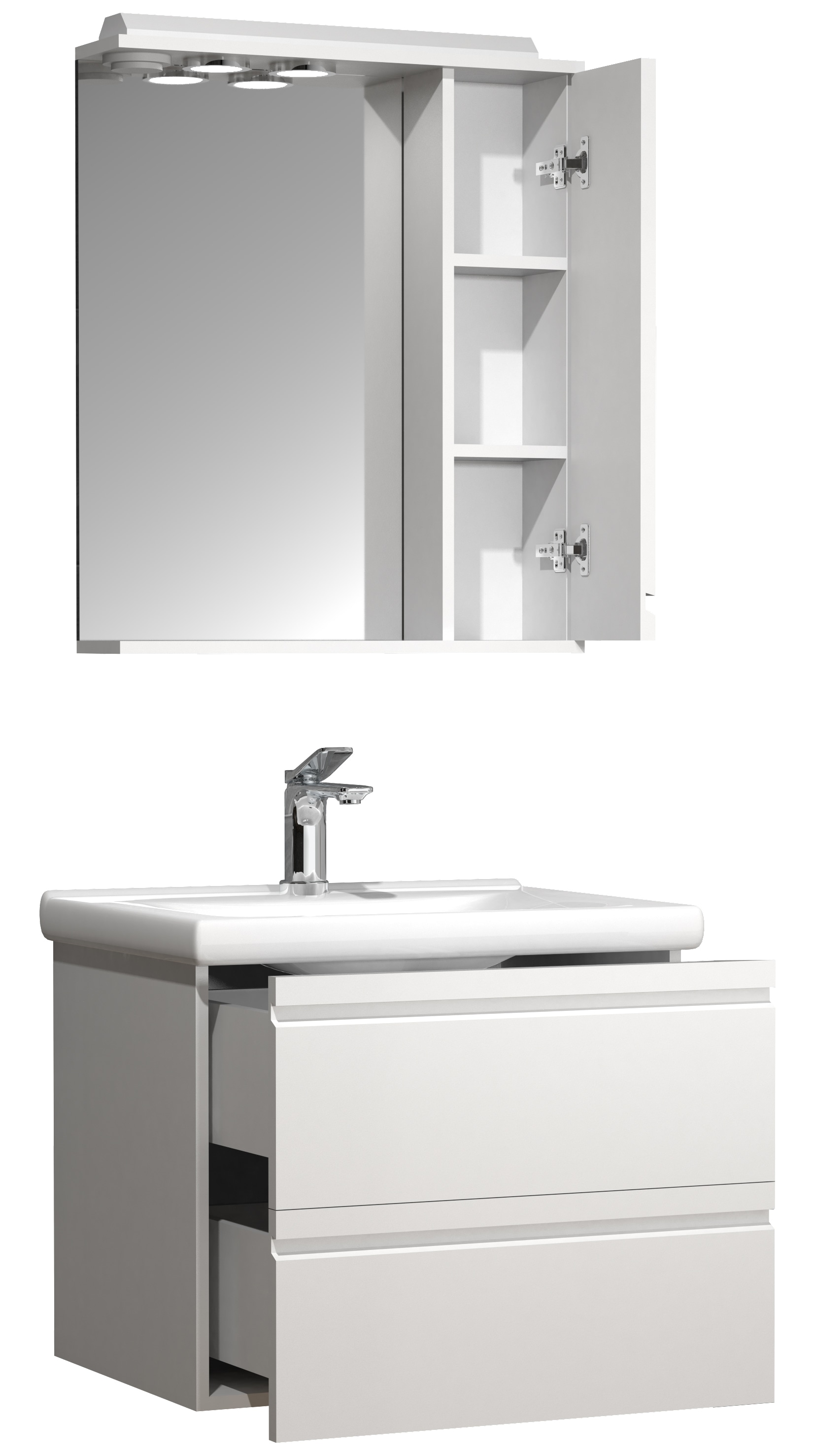 VCM Waschbeckenunterschrank »VCM 3-tlg. Waschplatz Waschtisch 60 cm Badmöbel Set Waschbecken grifflose Schublade Spiegelschrank Silora L«, (3 St.)