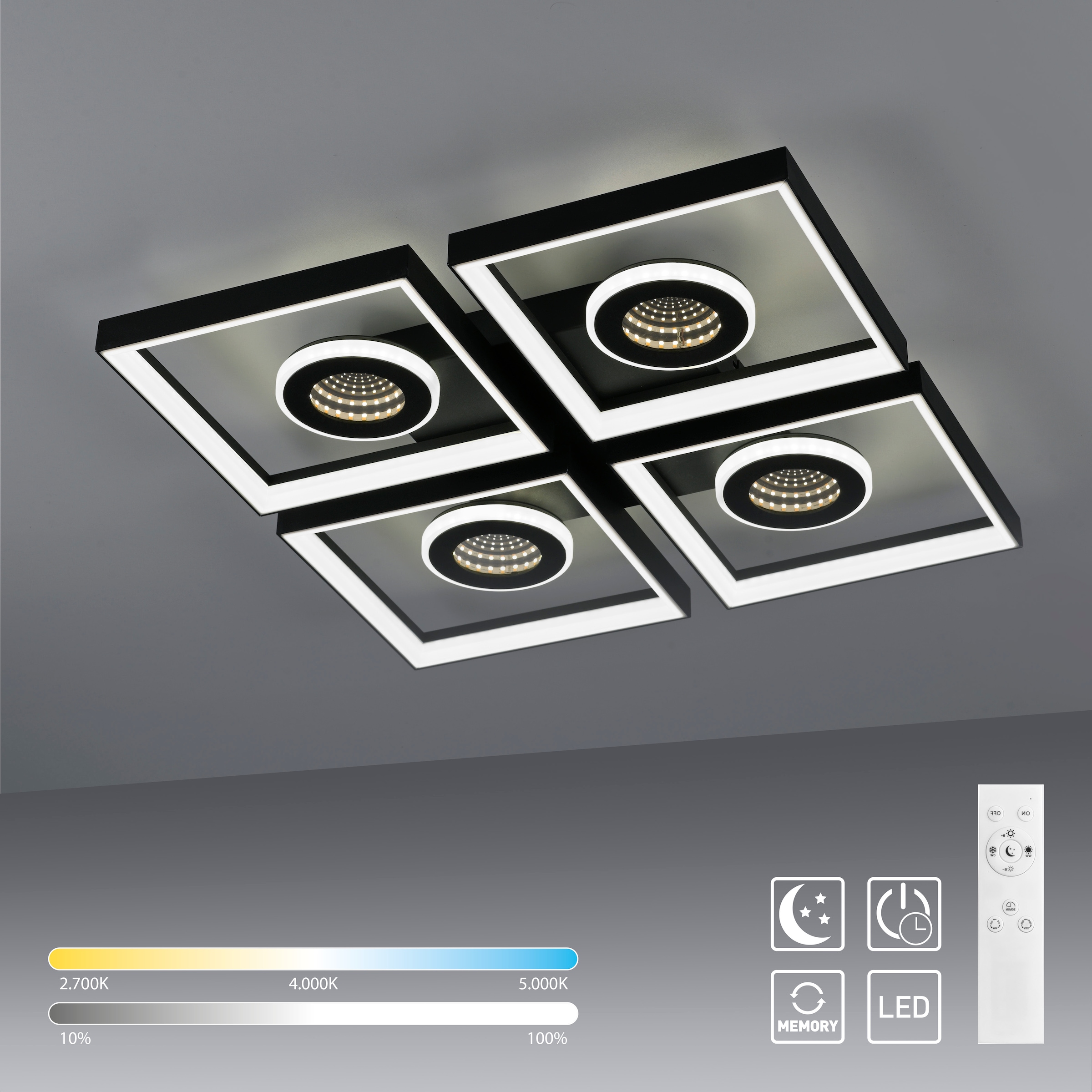 Paul Neuhaus Deckenleuchte »TRAFORO«, 1 flammig, Leuchtmittel LED-Board | LED fest integriert, CCT - über Fernbedienung, dimmbar über Fernbedienung, Memory
