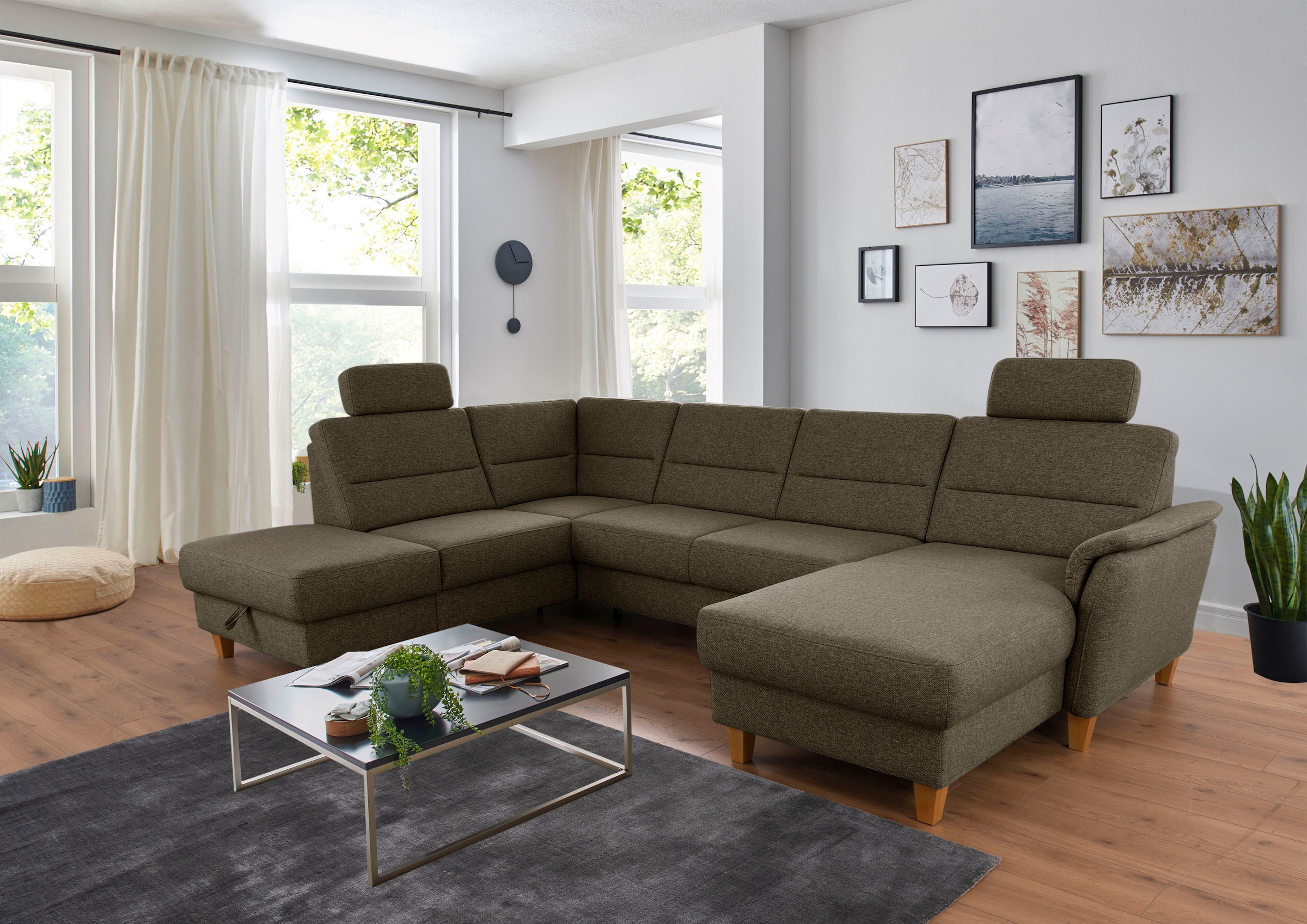 Home affaire Wohnlandschaft "Palmera U-Form, B: 308 cm", optional Bettfunkt günstig online kaufen