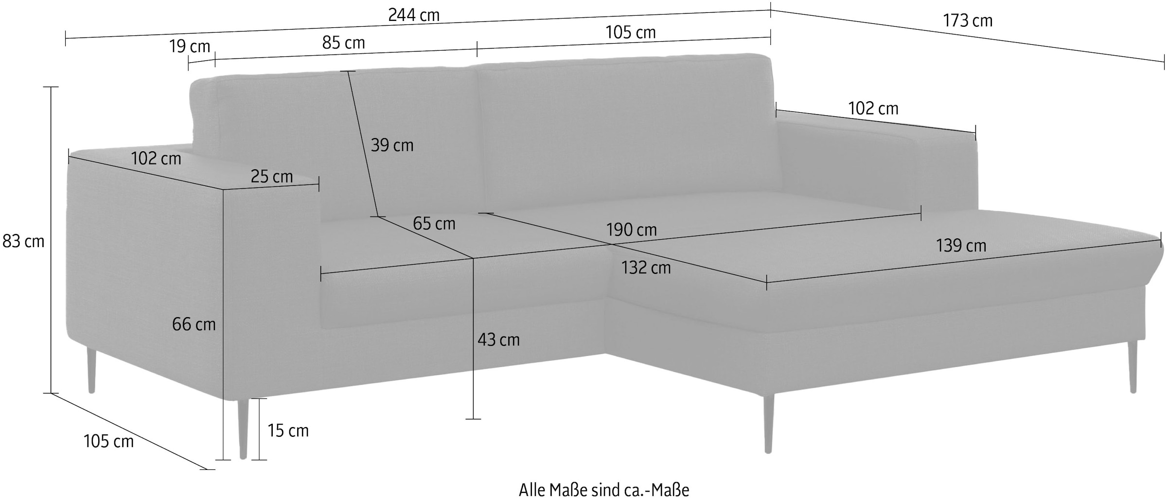 DOMO collection Ecksofa »Modica kompakt und elegant, Breite 244, L-Form«, moderne Optik mit extrabreiter Recamiere, auch in Cord