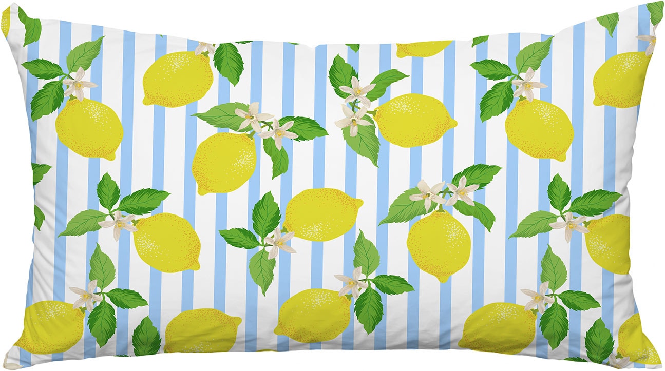 queence Dekokissen "Zitronen mit Blüten" Premium Outdoor Kissenbezug; Format: 60x40 cm