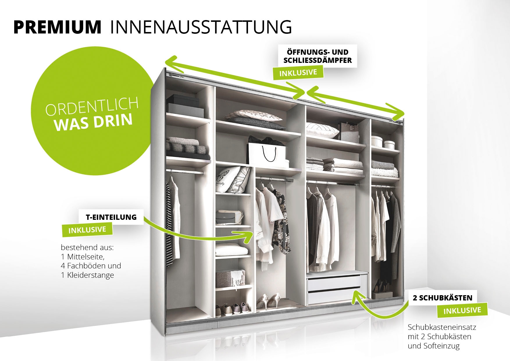 STAUD Schwebetürenschrank »Sonett 220G, Made in Germany«, mit vier verschiedenen Ausstattungsvarianten