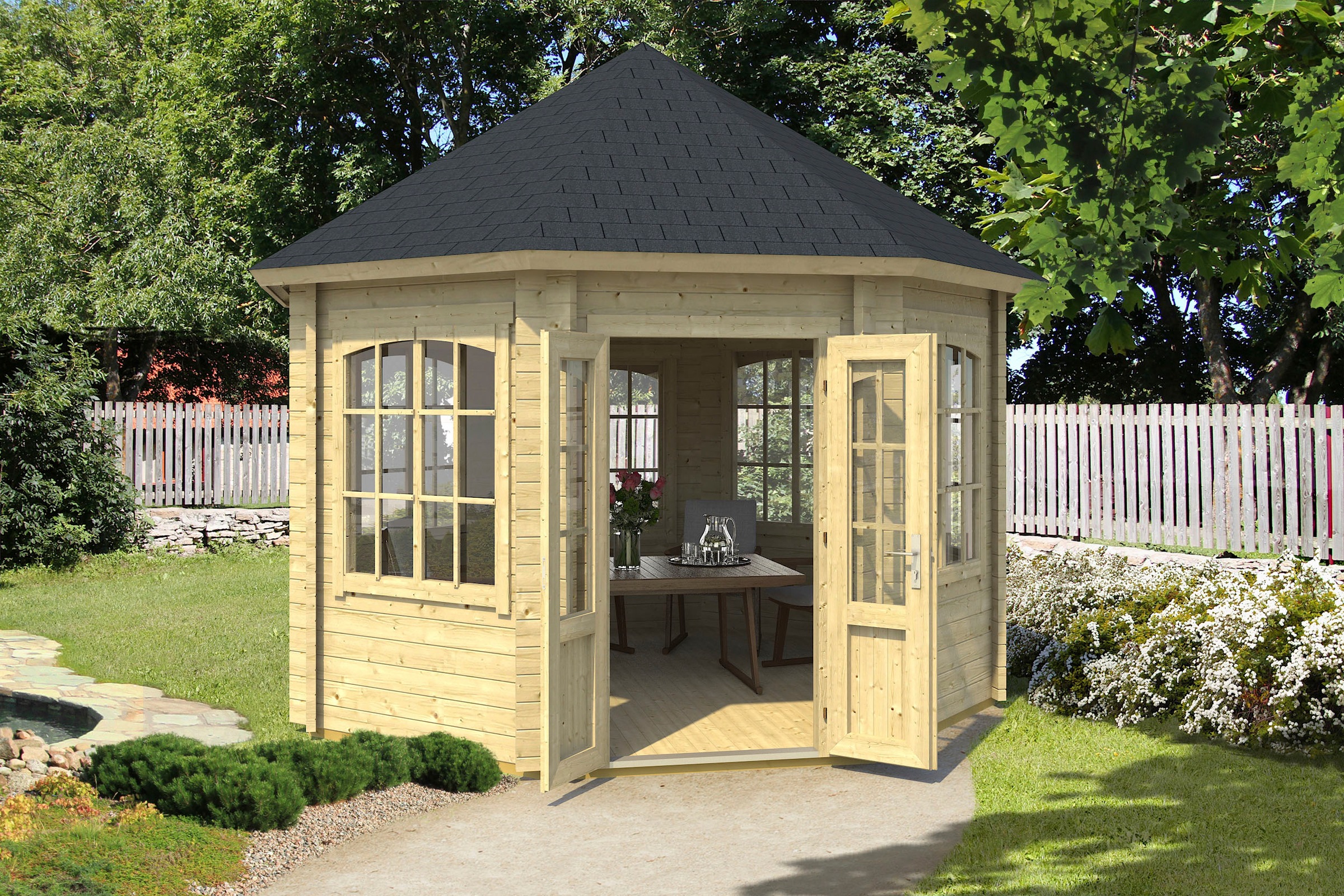 LASITA MAJA Pavillon »Jamaica«, (Set, Inklusive Fussbodenbretter zum verlegen), BxT: 389,4x389,4 cm, Fichtenholz