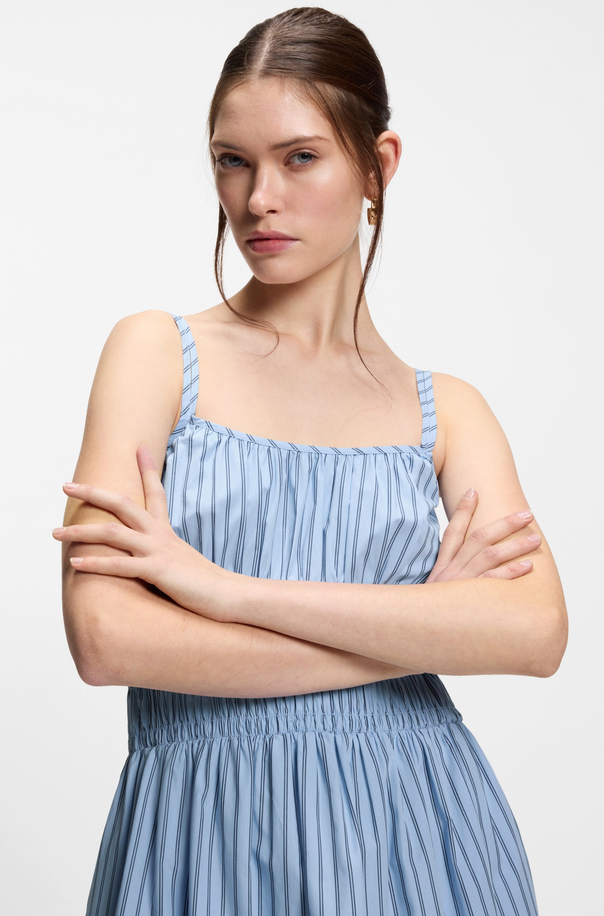 BOSS ORANGE Midikleid »Diplyn Premium Damenmode« Eingrifftaschen aus Baumwoll-Popeline, Regular Fit