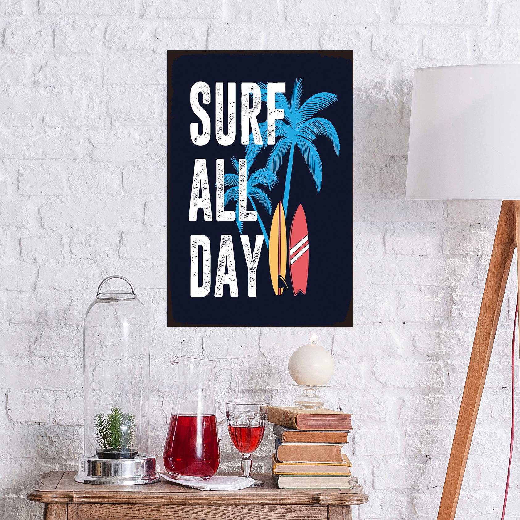 queence Metallbild "Surf All Day", (1 St.), Stahlschilder