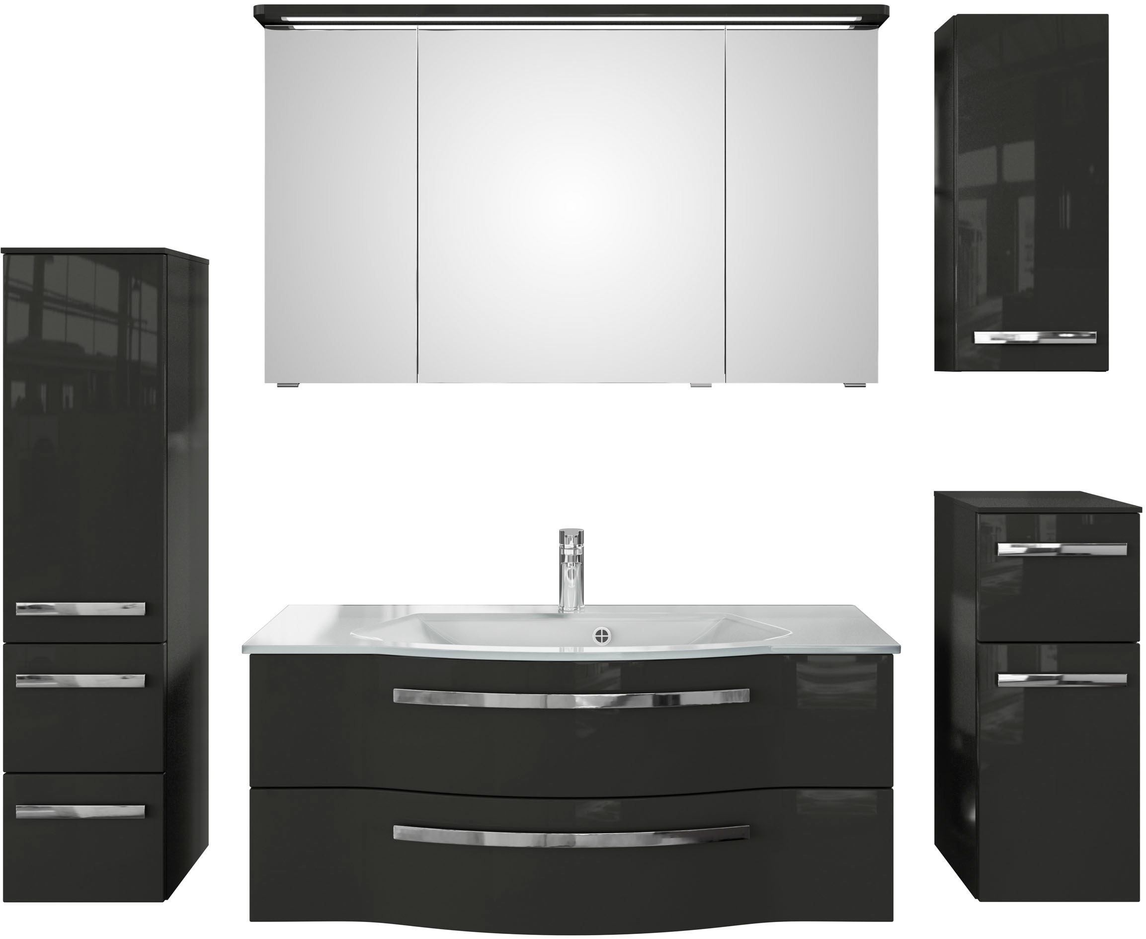 Saphir Badmöbel-Set "Serie 4005, vormontiert, Glaswaschbecken, Spiegelschra günstig online kaufen