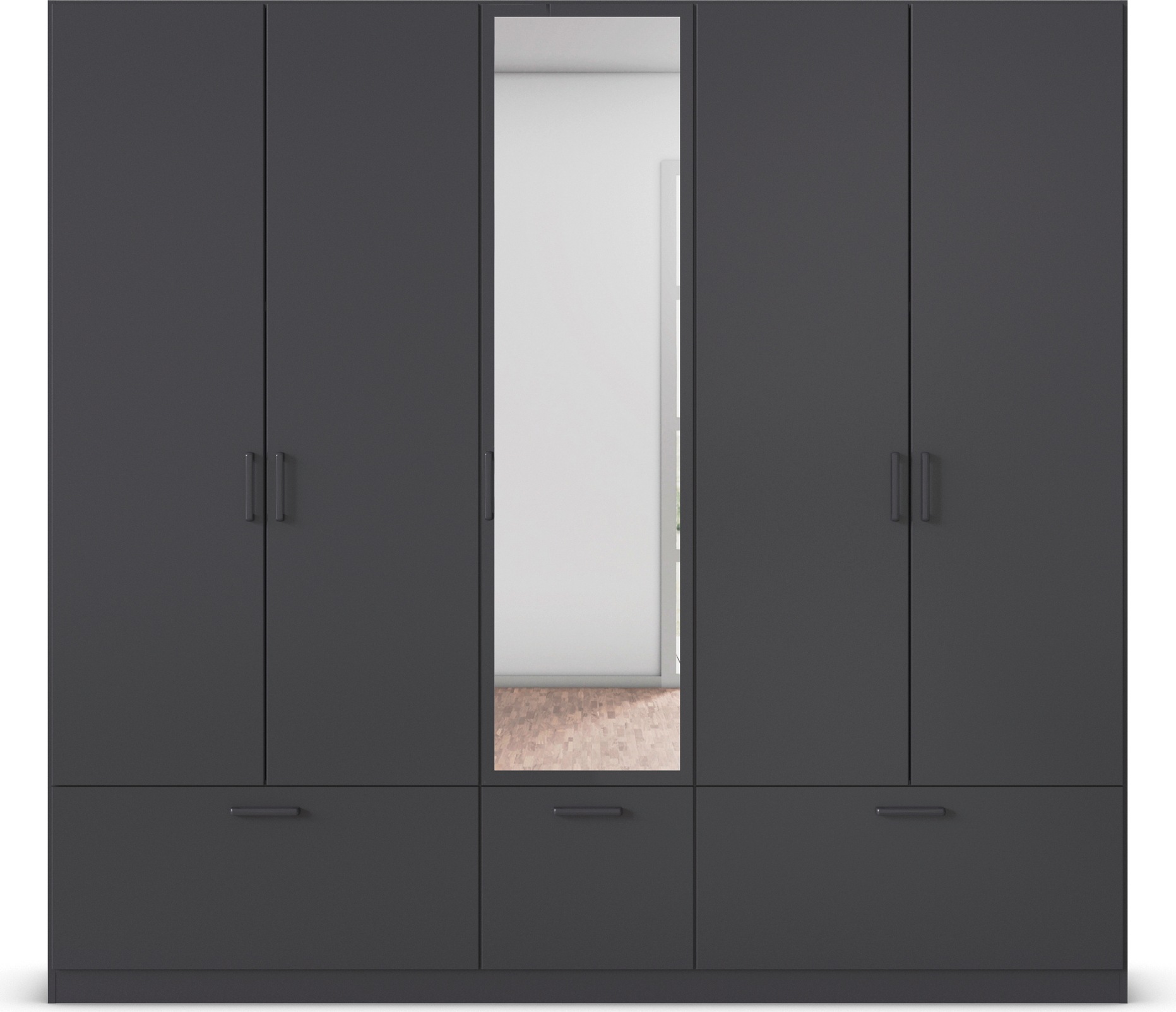 rauch Drehtürenschrank »Kleiderschrank Schrank Garderobe Wäscheschrank BARI mit Spiegel«, mit Schubkästen und modernem Griff in Graumetallic MADE IN GERMANY