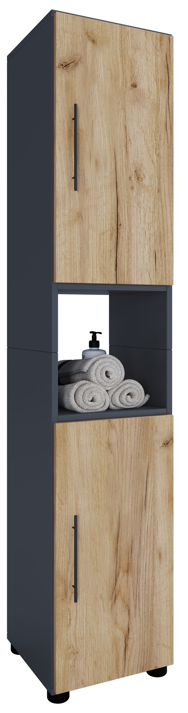 Hochschrank VCM, B:31cm T:30cmanthrazit, honig, eiche, Obermaterial: 100% Holz Wood., Badezimmer, Schränke, "Holz Badmöbel Badschrank Hochschrank
