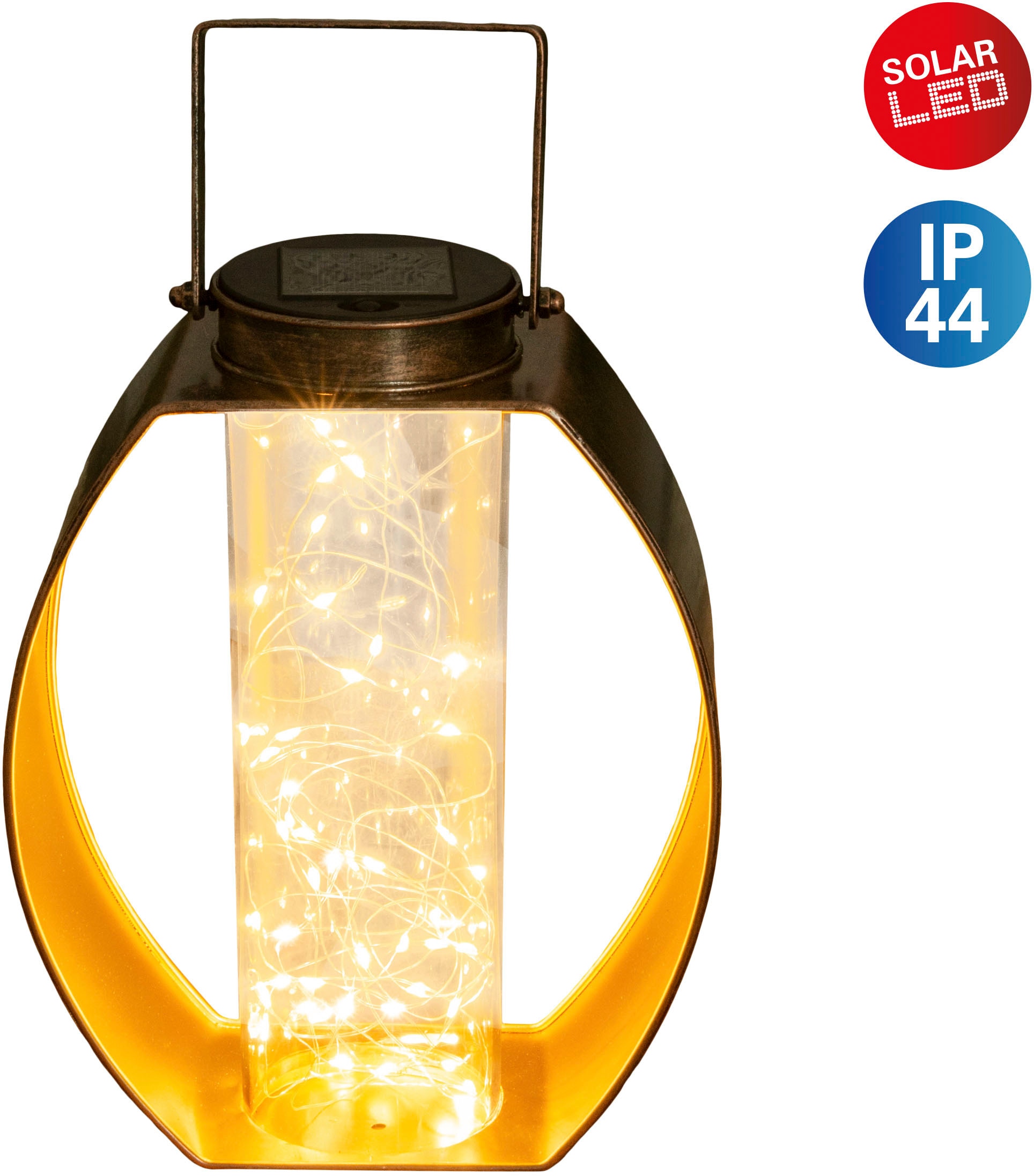 näve LED Solarleuchte "Fairylight" 1 Stk. Warmweiß messing Innenseite gold, Kunststoffzylinder mit LED Lichterdraht