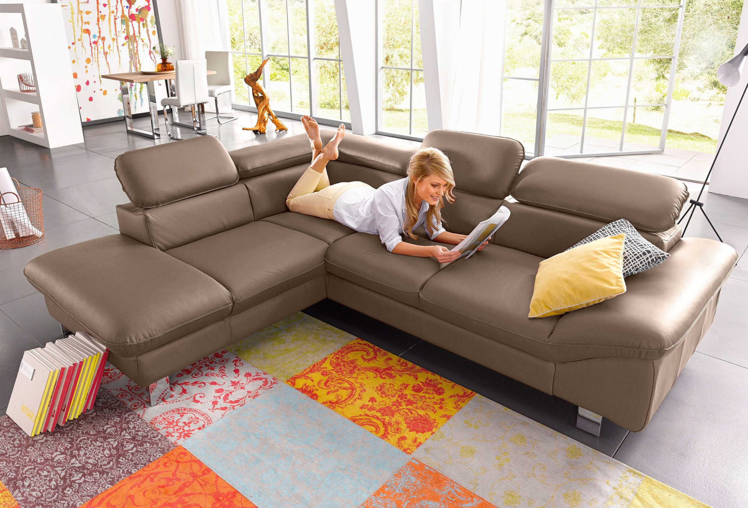 COTTA Ecksofa "Driver L-Form, B: 265cm, moderne Couch, Wellenunterfederung, inkl. 3 x" Kopfteilverstellung, optional Schlaffunktion & Bettkasten