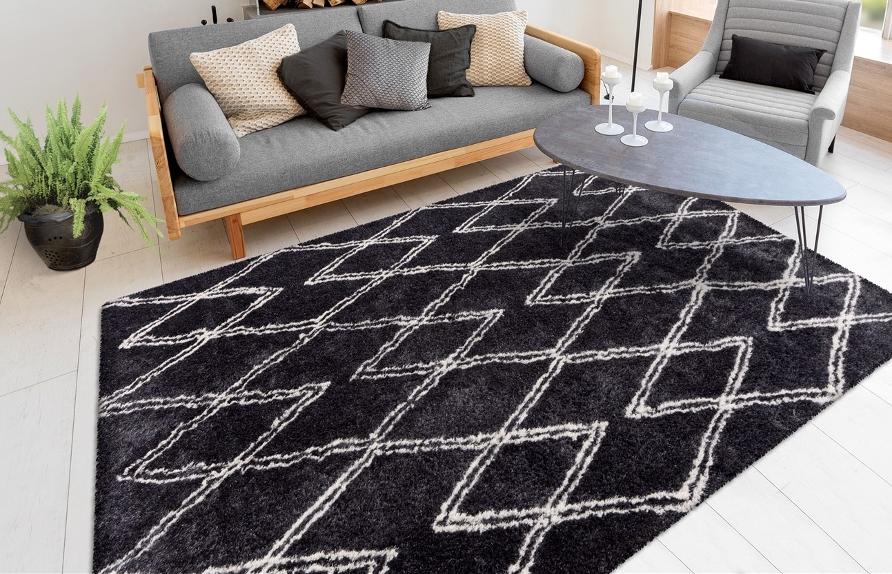 Hochflor-Teppich CALO-DELUXE "Elvar-3000" Gr. 3, grau (anthrazit), B:120cm H:27mm L:170cm, Kunstfaser, Teppiche, besonders weich durch Microfaser, Wohnzimmer