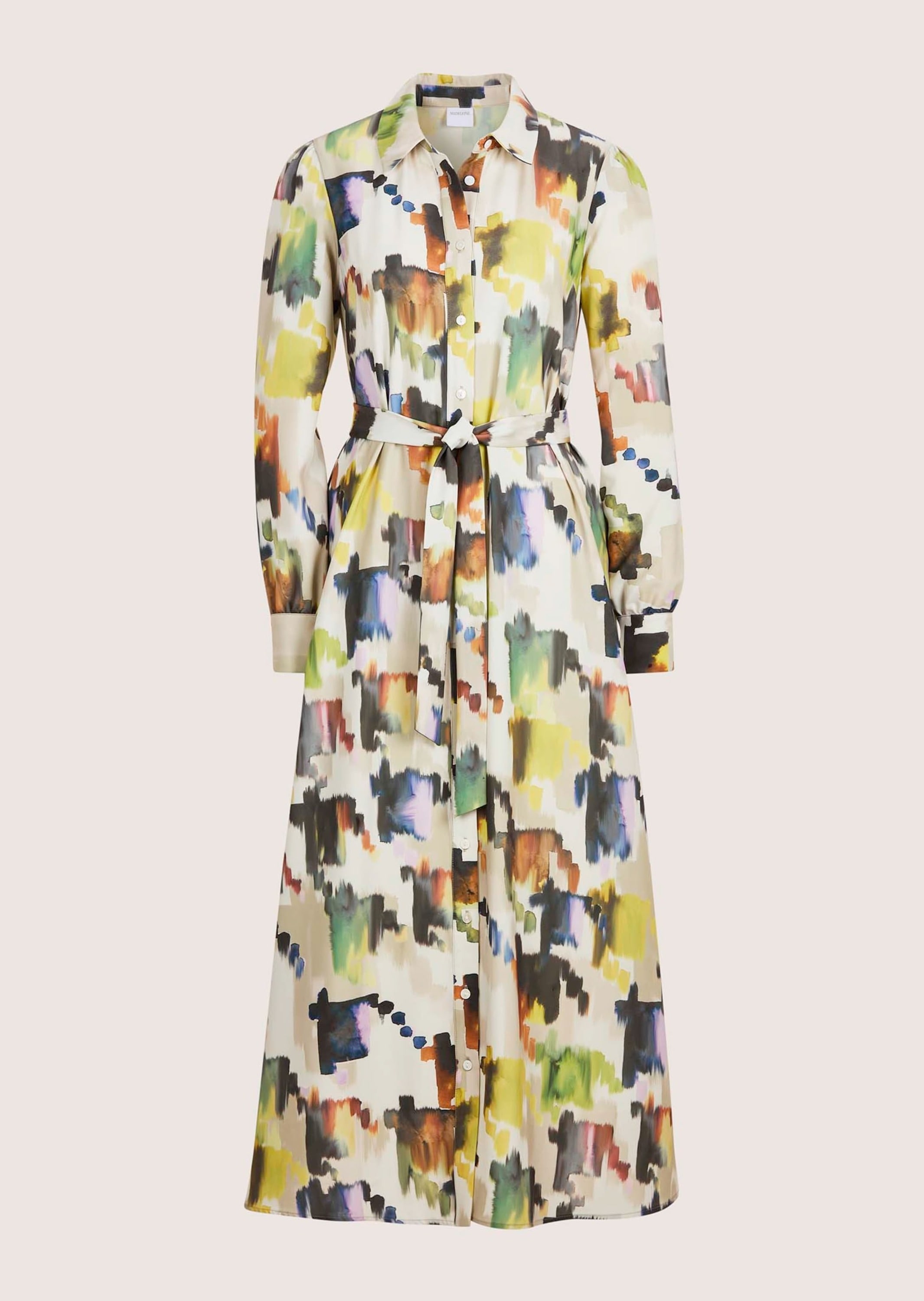 MADELEINE "Kleid Modernes Hemdblusenkleid mit Taillengürtel" Kontraststarker Allover-Print