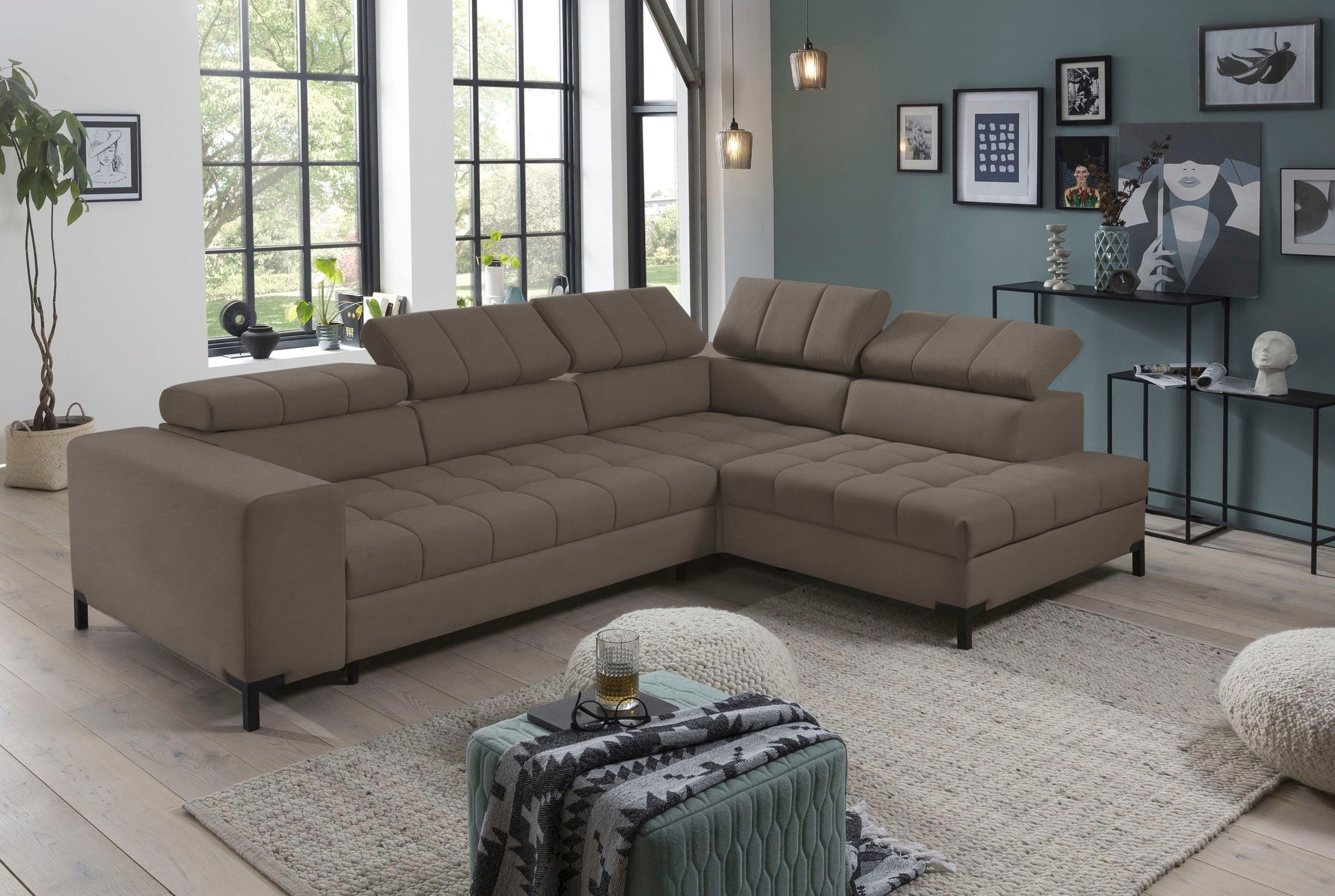 exxpo - sofa fashion Ecksofa »Bocco, hochwertige Verarbeitung, toller Sitzkomfort, bequem, L-Form«, wahlweise mit Bettfunktion u. Bettkasten, inkl. Kopfteilverstellung