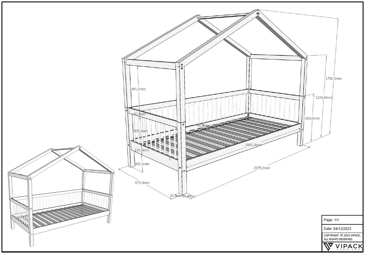 Home affaire Hausbett, (Made in Europe), aus massiver Eiche geölt, LF 90x200 cm, wahlweise mit Bettschublade