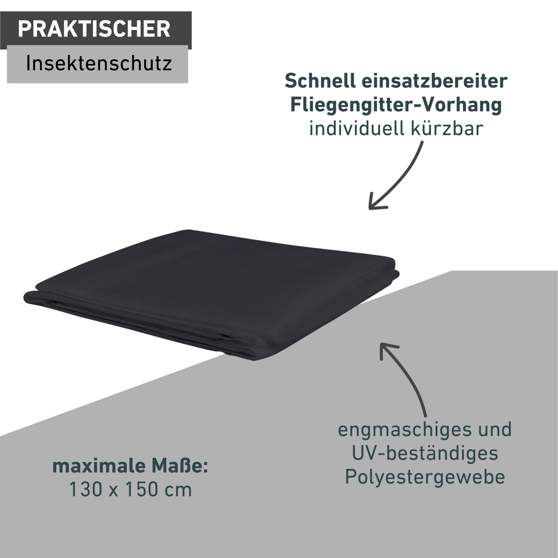 Windhager Insektenschutz-Vorhang »mit Magnetstreifen für Fenster aus UV-beständigem Polyestergewebe« Fliegengitter, 130 x 150 cm, Mückenschutz in anthrazit, ohne bohren