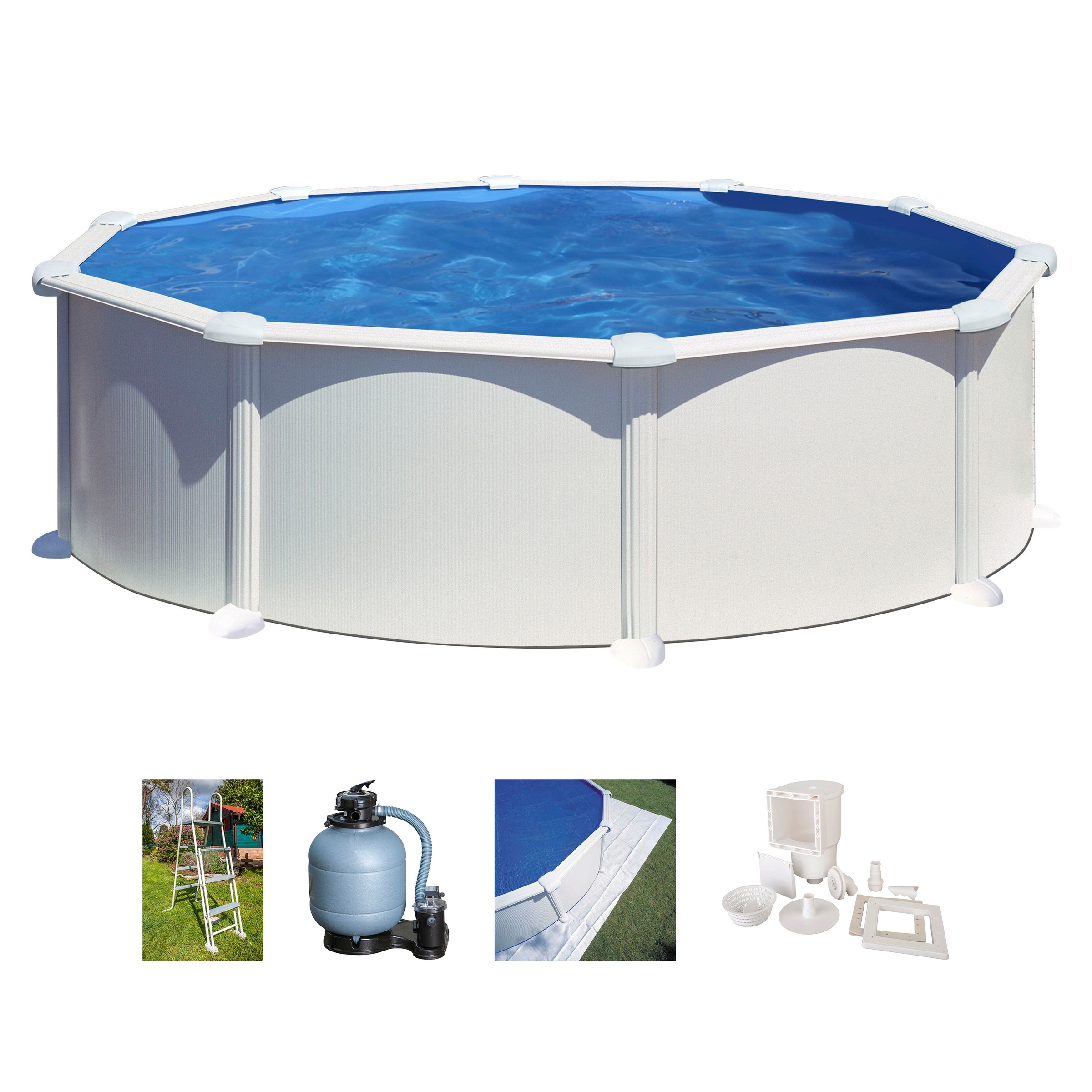 Gre Rundpool »ATLANTIS inkl. Zubehör«, (Set, 5 tlg.), Höhe: 132 cm, in versch. Größen