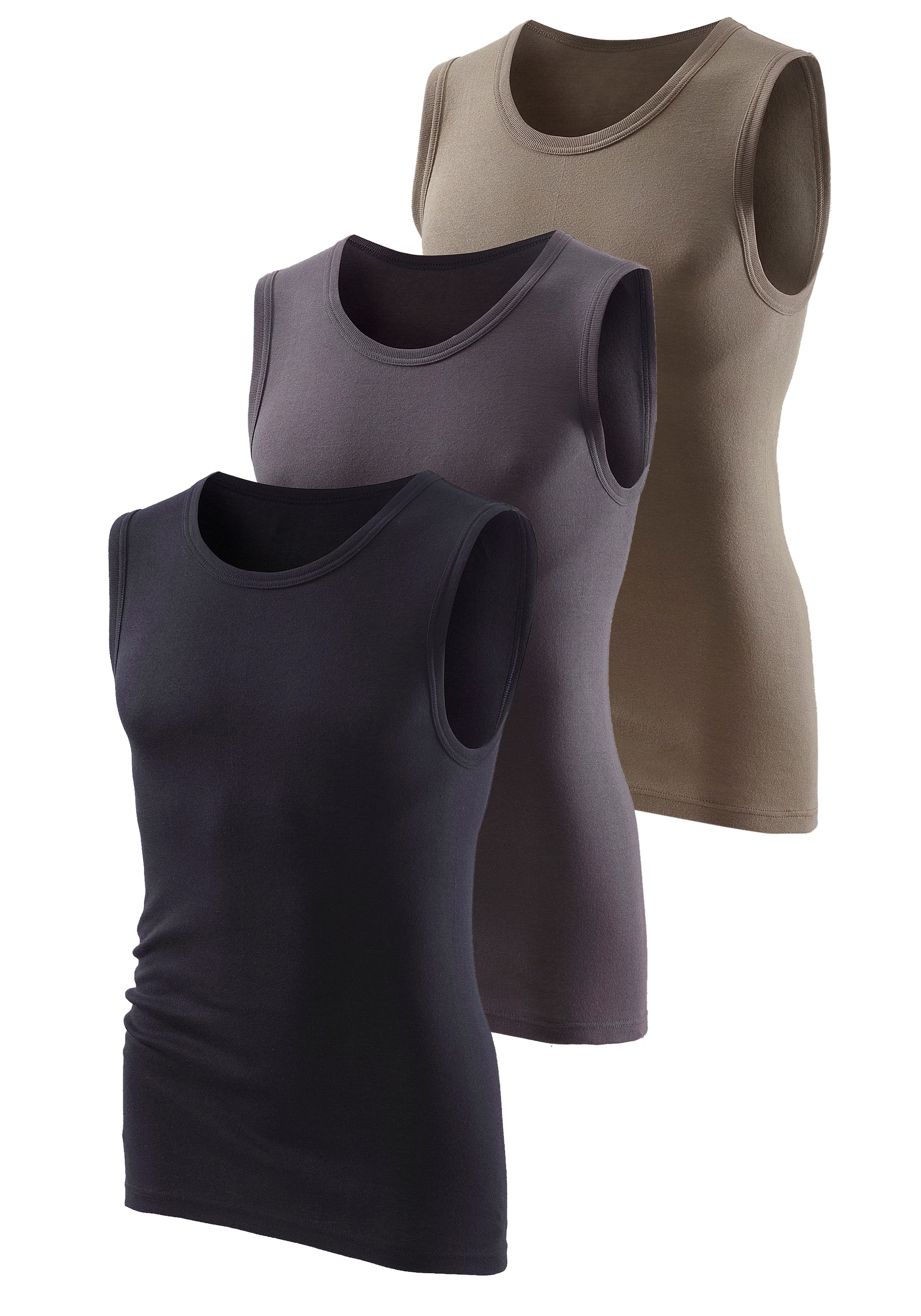 Muscleshirt H.I.S, Herren, Gr. 6L, grün (oliv, schwarz, anthrazit), Feinripp, Obermaterial: 100% Baumwolle, unifarben, Basic, figurbetont normal, Rundhals, eingefasste Kante, Shirts, aus weicher Feinripp-Qualität 3