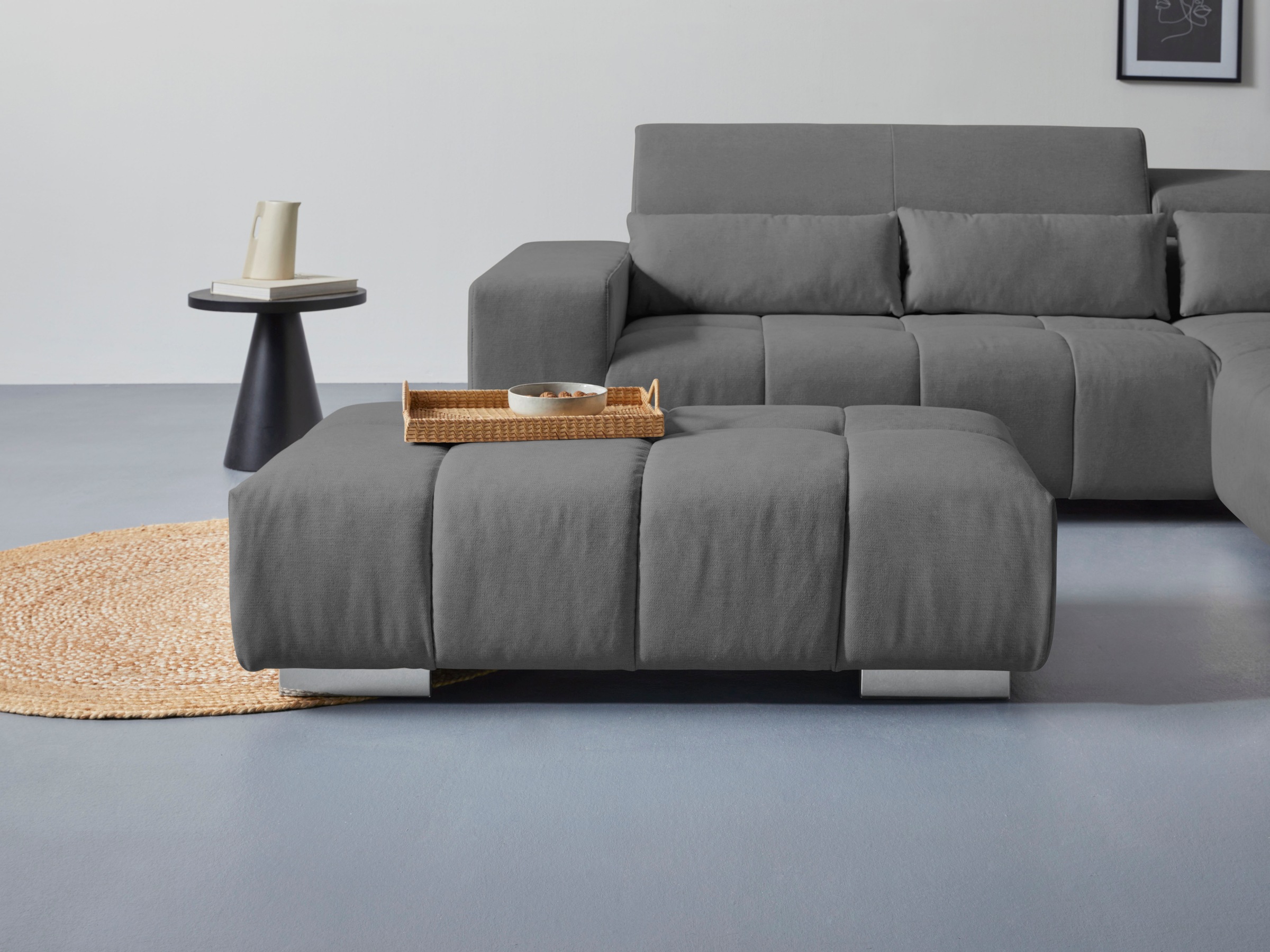 Hockerbank COTTA "Orion", grau (anthrazit), B:134cm H:42cm T:70cm, 100% Polyester, Hocker
