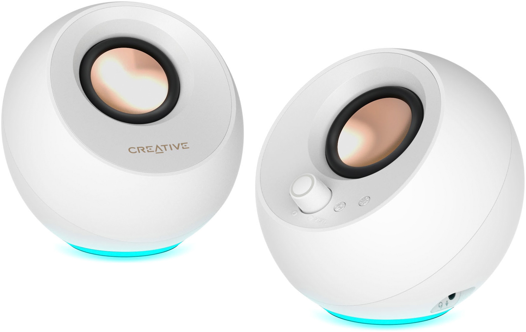 Creative PC-Lautsprecher »Pebble Pro, 2.0, Bluetooth 5.3, USB Audio, RGB, weiss«, 3,5-mm-AUX-Eingang