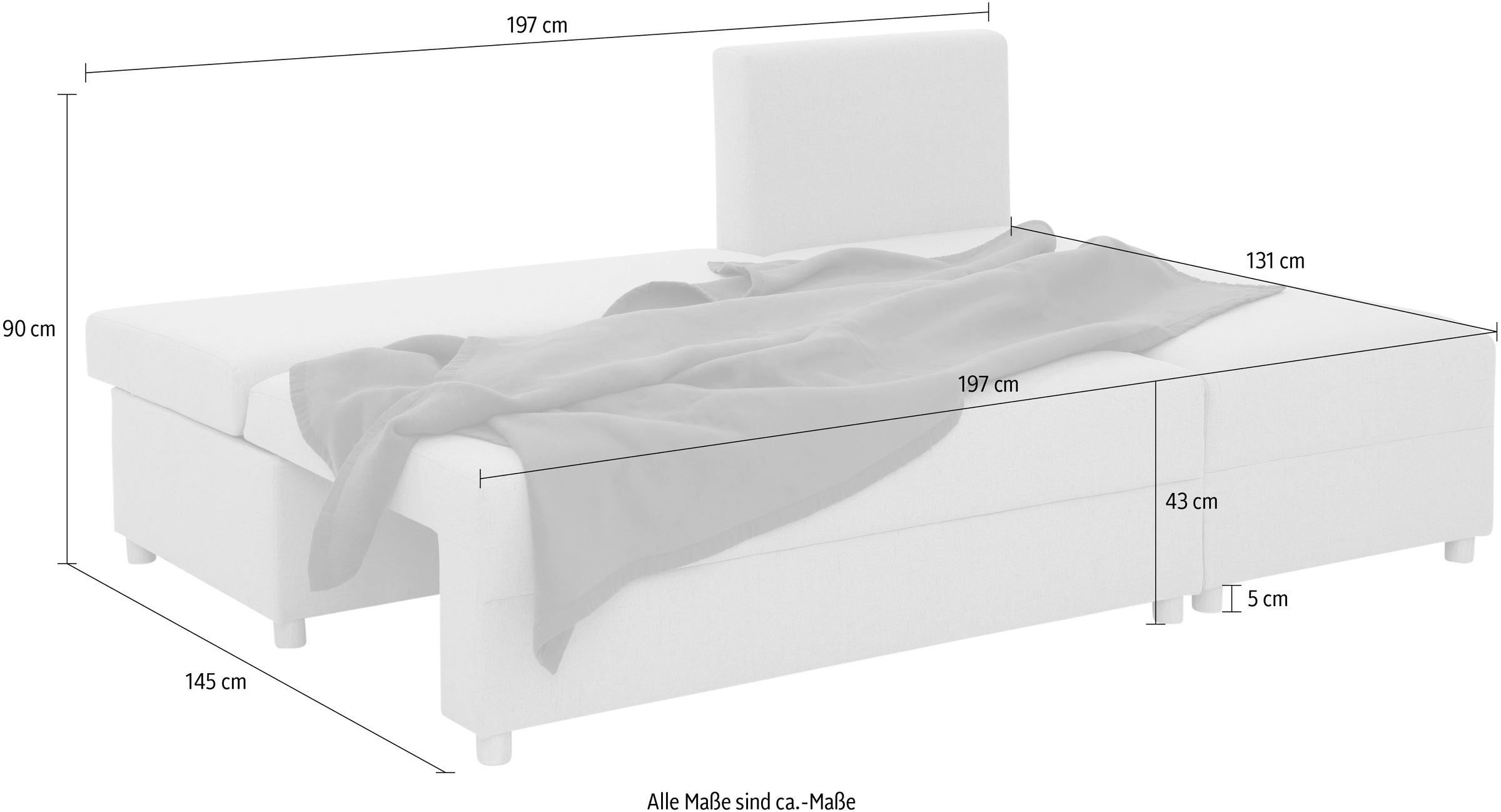 INOSIGN Ecksofa »Mick L-Form«, Longchair links/rechts montierbar, wahlweise mit Bettfunktion