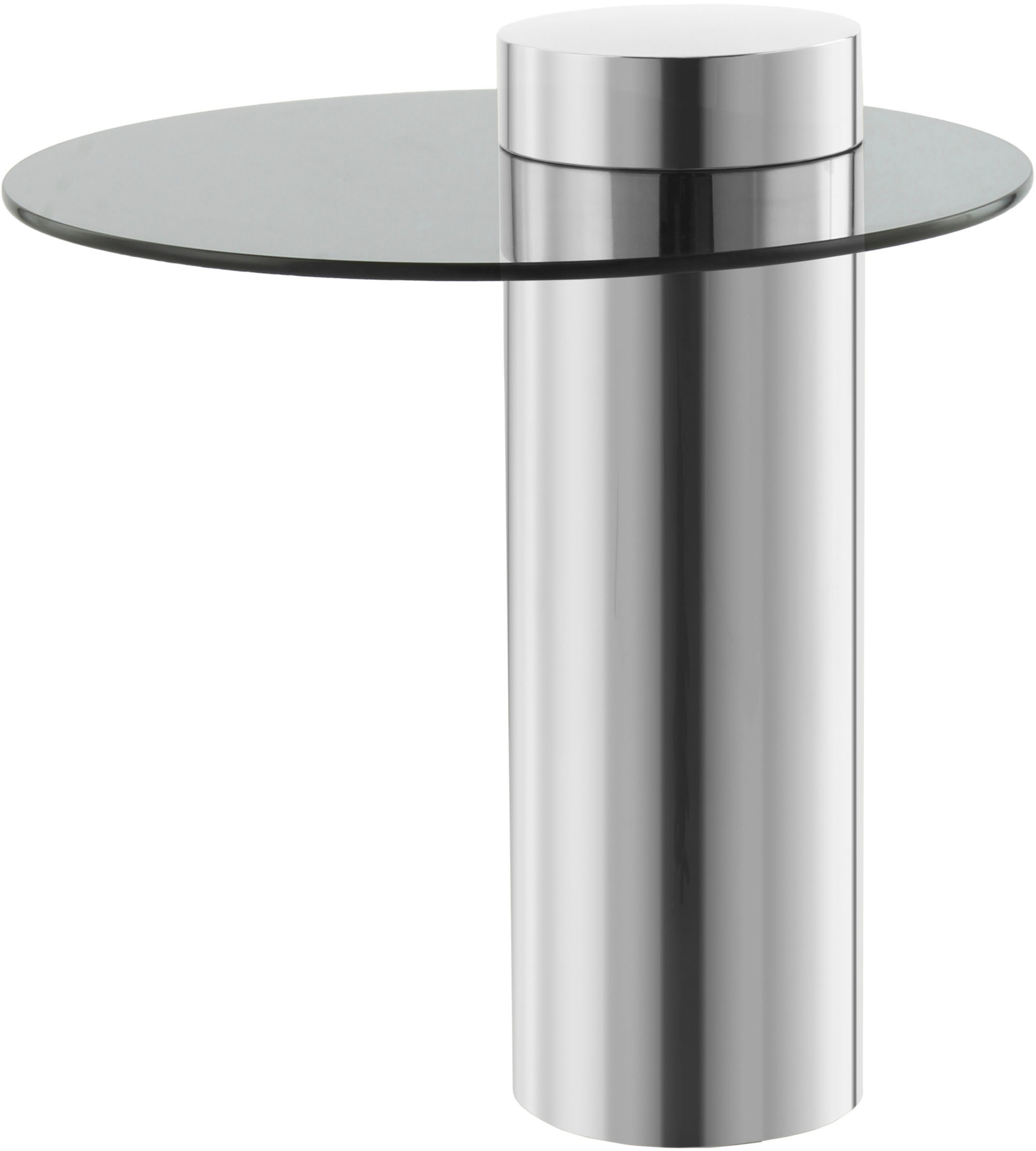 Kayoom Beistelltisch »Ontario 125, Runde Glasplatte aus Sicherheitsglas, 100% Edelstahl«, (1 St.), Minimalistisches Design, Säulengestell, pflegeleicht