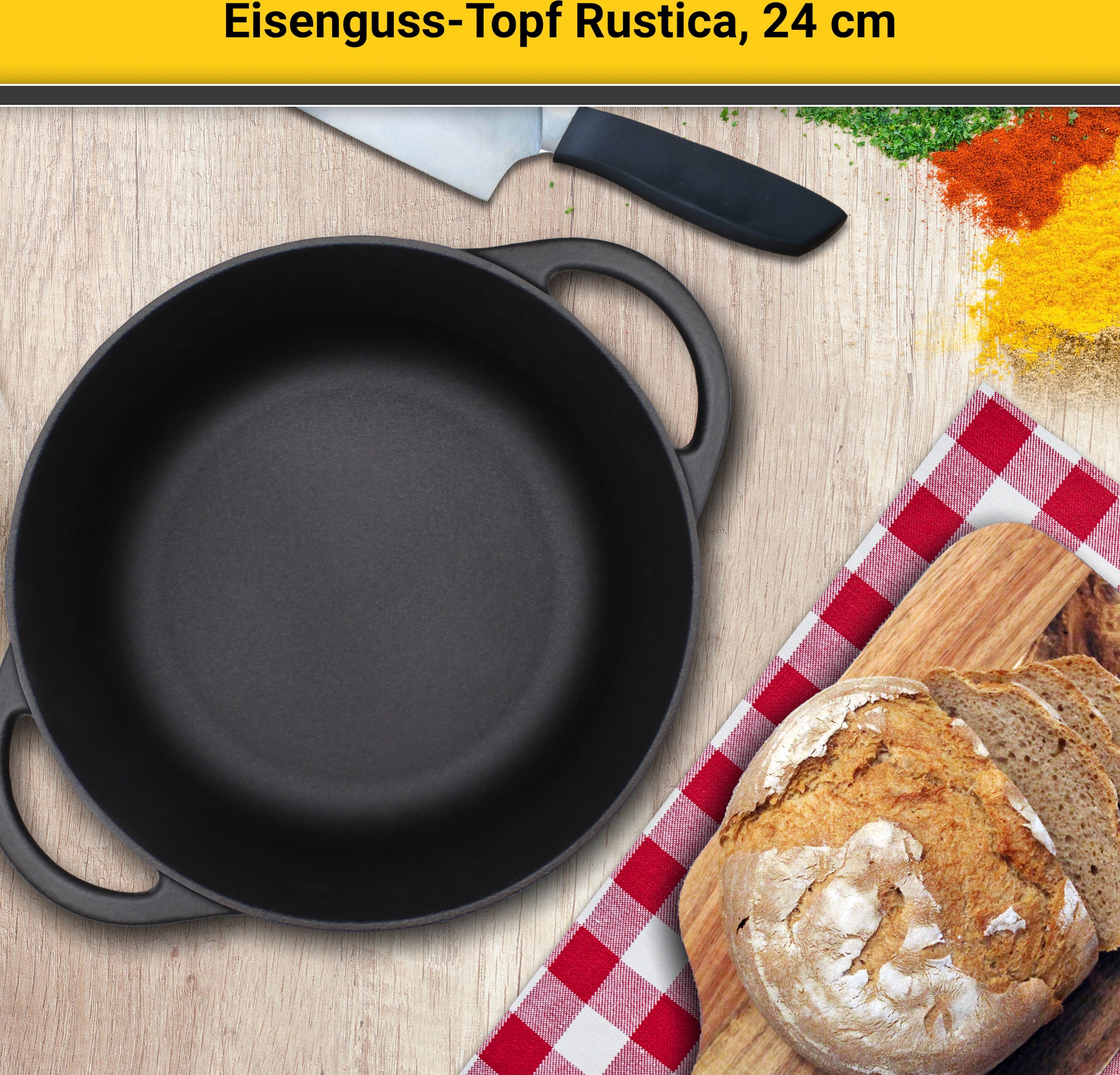 Krüger Fleischtopf »Eisenguss Fleischtopf mit Deckel RUSTICA, 24 cm«, Gusseisen, (1 tlg.), für Induktions-Kochfelder geeignet