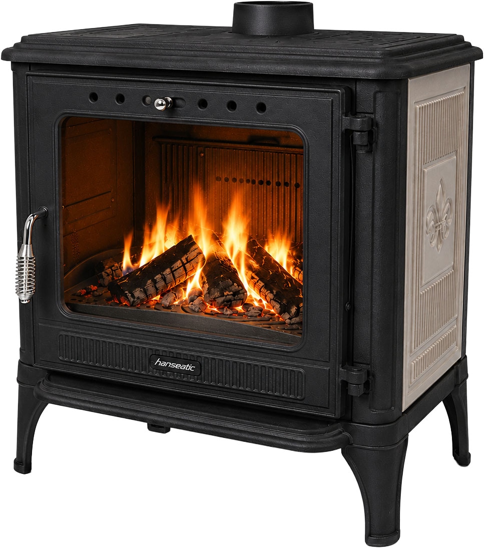Hanseatic Kaminofen »Castor XXL, Gussofen mit Beige emaillierten Seiten für 50cm Holz« Großer Feuerraum