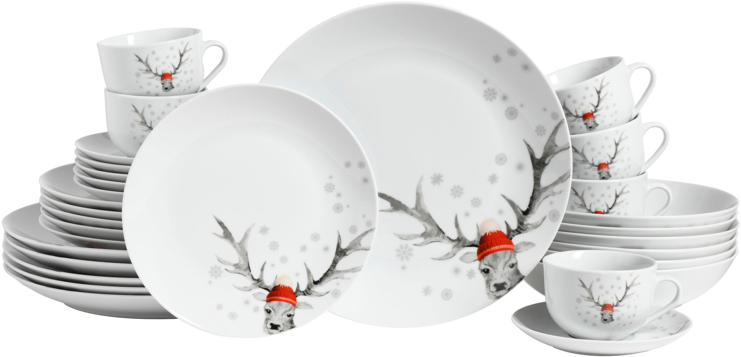 CreaTable Kombiservice "Luna Hirsch" winterliches Hirsch-Motiv günstig online kaufen