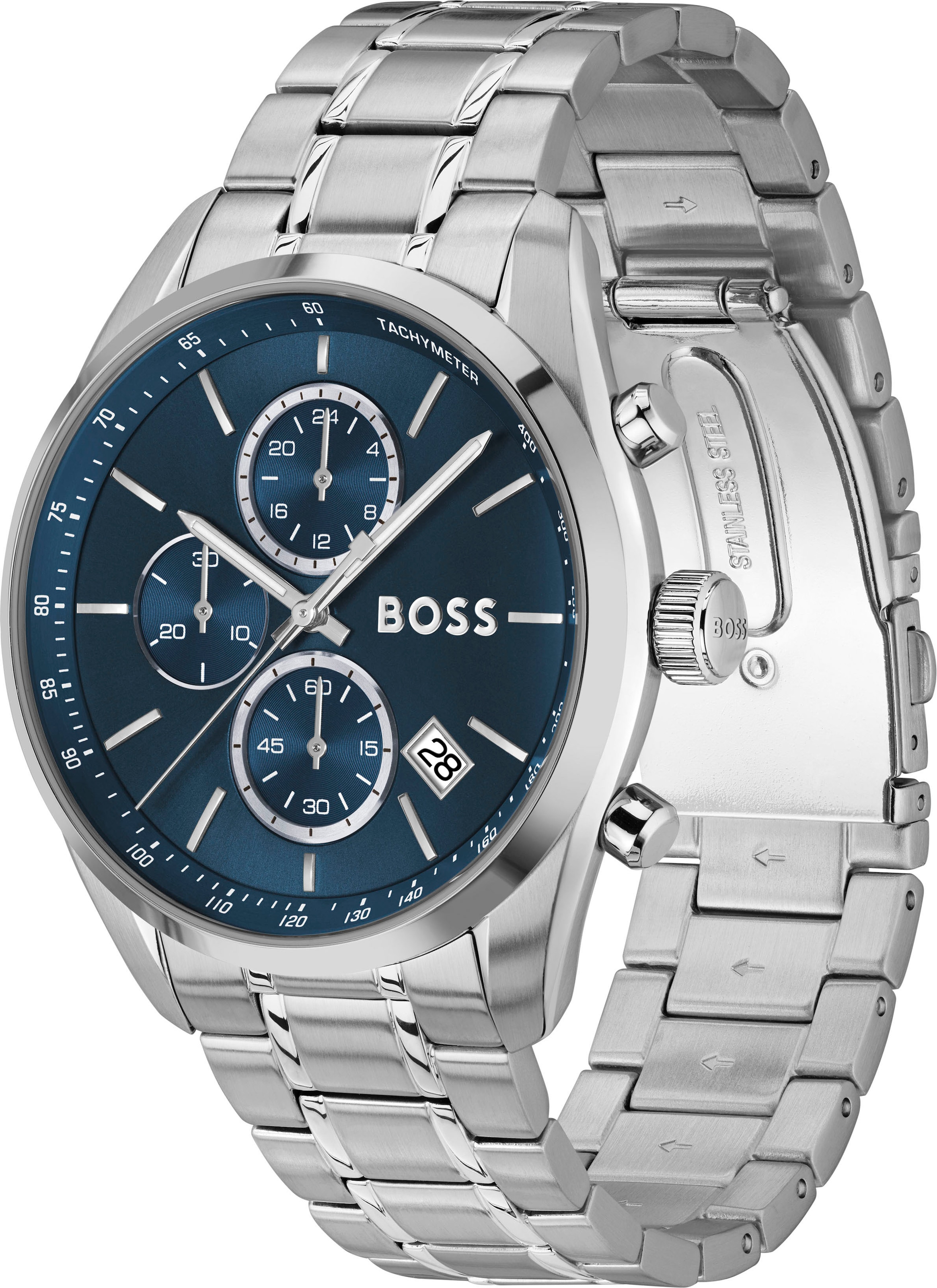 BOSS Chronograph »GRAND PRIX 44«, Quarzuhr, Armbanduhr, Herrenuhr, Edelstahlarmband, analog, Tag