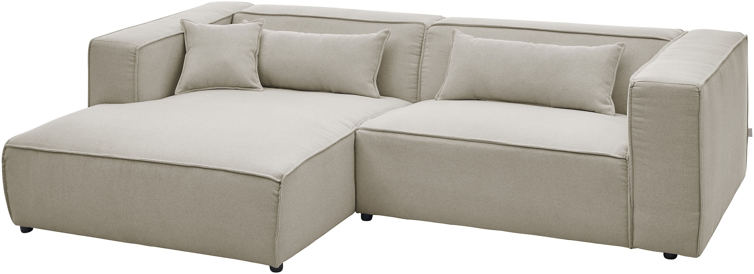 LeGer Home by Lena Gercke Ecksofa »PIARA mit Kedernaht in Cord oder Leinenoptik, moderne Couch in L-Form«, wahlweise Ottomane rechts/links, schwarze Füße, bequemer Sitzkomfort