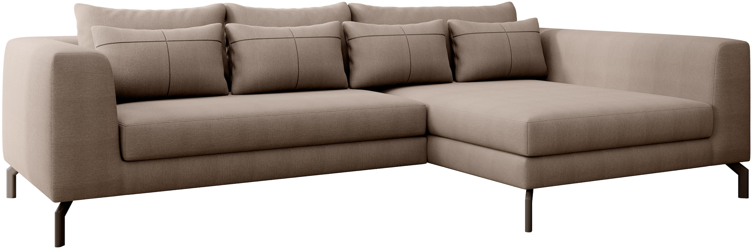 INOSIGN Ecksofa »Cross, mit softem Sitz, L-Form, wendbare Zierkissen, Breite 284 cm« Couch mit vielen Kissen, stylische Kreuznaht, elegante Metallfüße