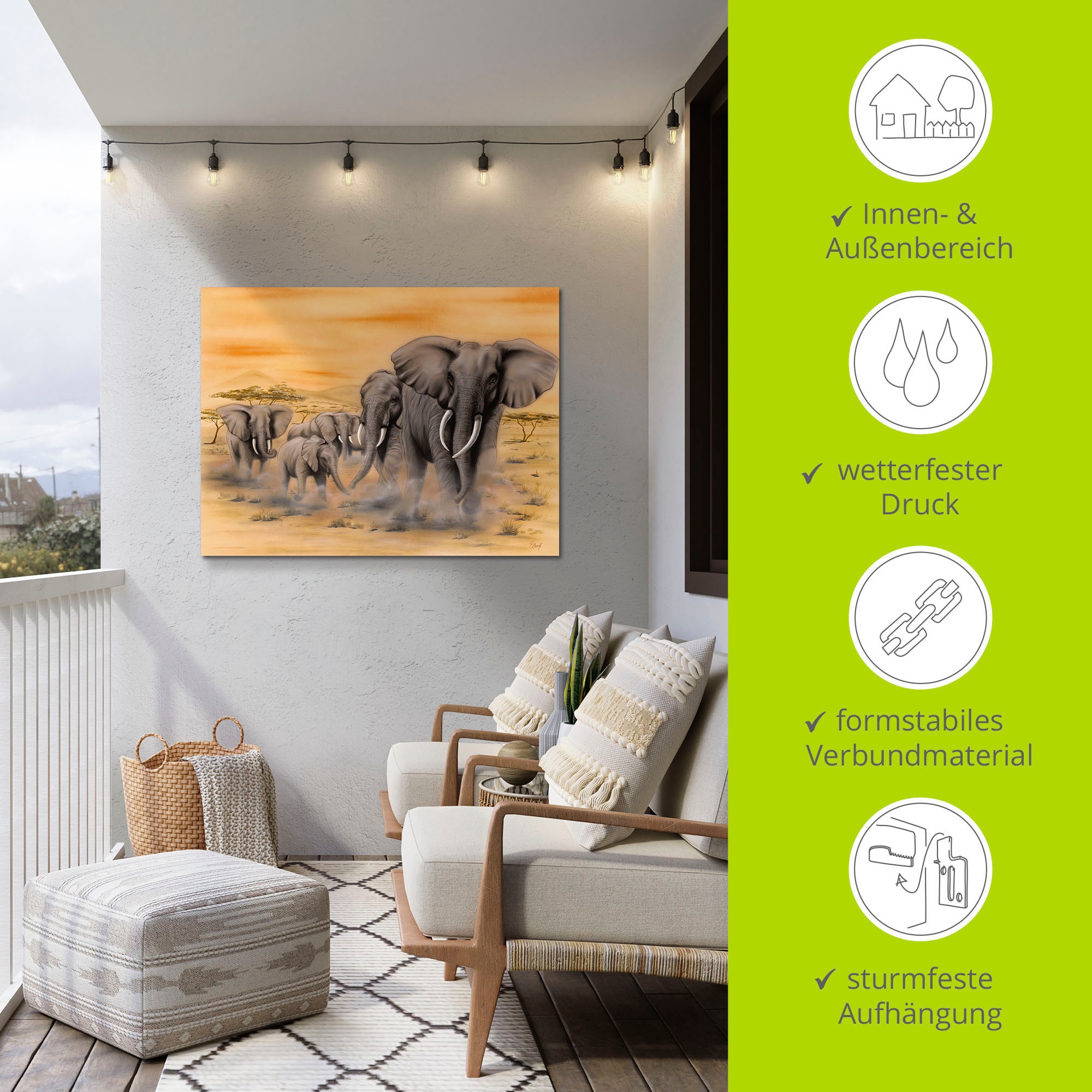 Artland Wandbild »Steppenelefanten«, Elefanten Bilder, (1 St.), als Alubild, Outdoorbild, Leinwandbild, Poster, Wandaufkleber