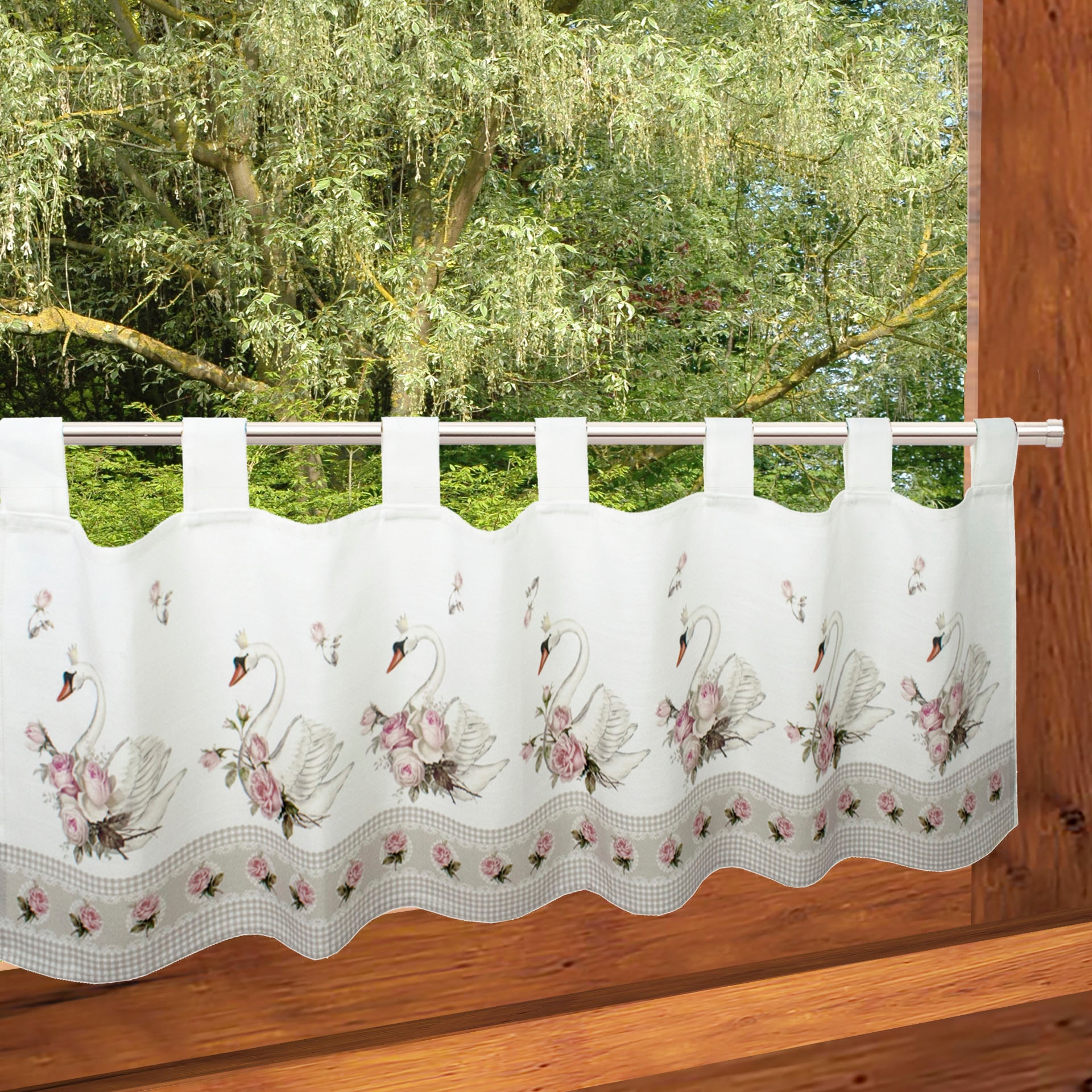Delindo Lifestyle Scheibengardine "SCHWÄNE" Schlaufen 1 Stk. tlg. mit Schla günstig online kaufen