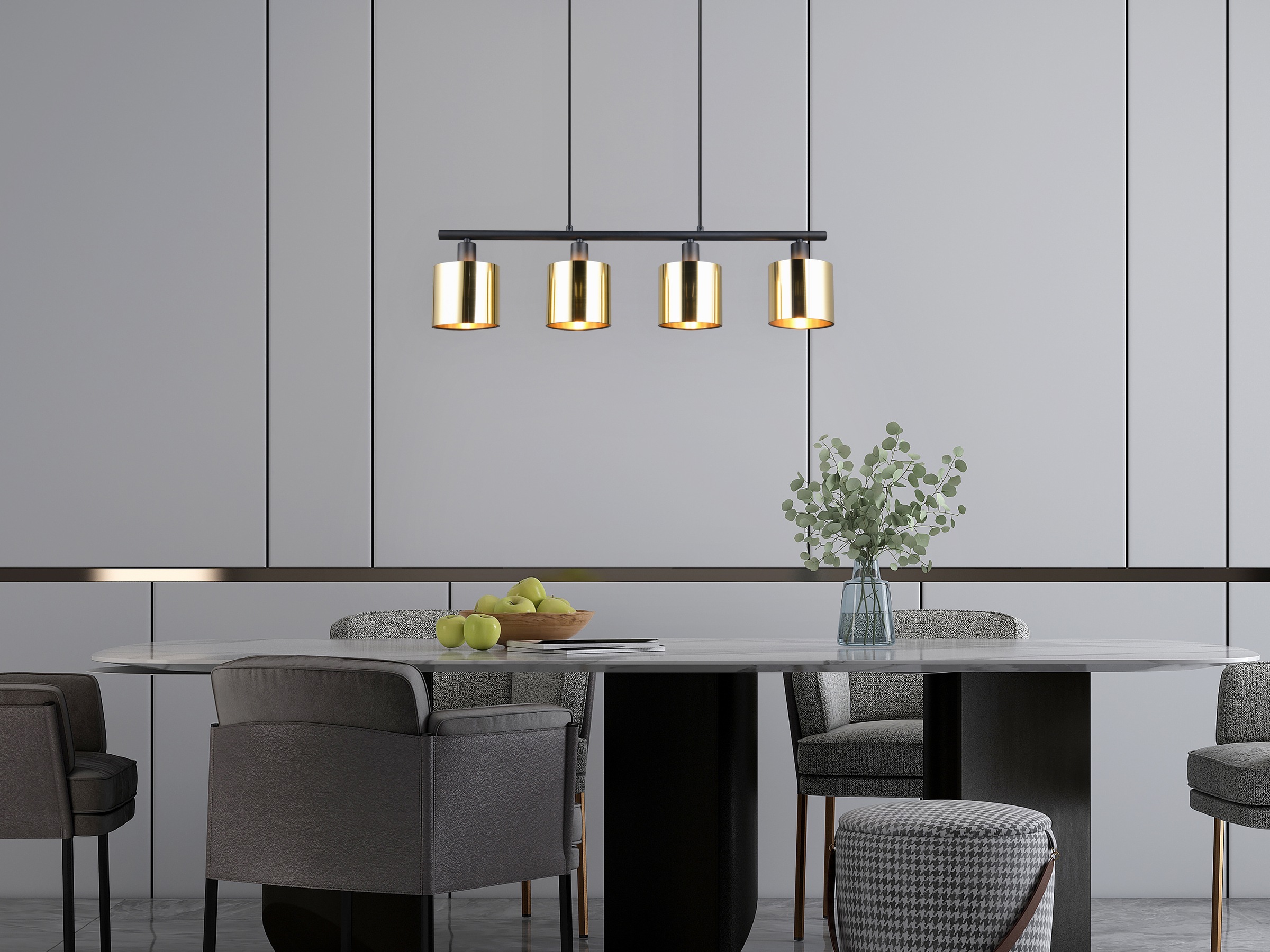 REALITY Leuchten Pendelleuchte »Jason, ohne Leuchtmittel Hängelampe Esstisch 4-flammig, 4xE14 max 10W«, 4 flammig, Leuchtmittel E14 | Leuchtmittel wechselbar, höhenverstellbar max 150cm, mit semi-transparenten Kunststoff-Schirmen