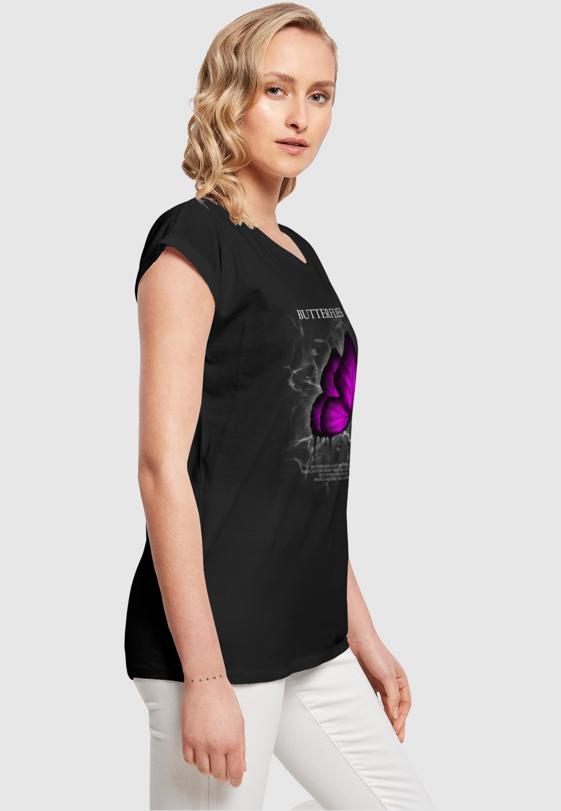 Merchcode T-Shirt »Merchcode Damen Ladies Butterflies Extended Shoulder Tee«, (1 tlg.)