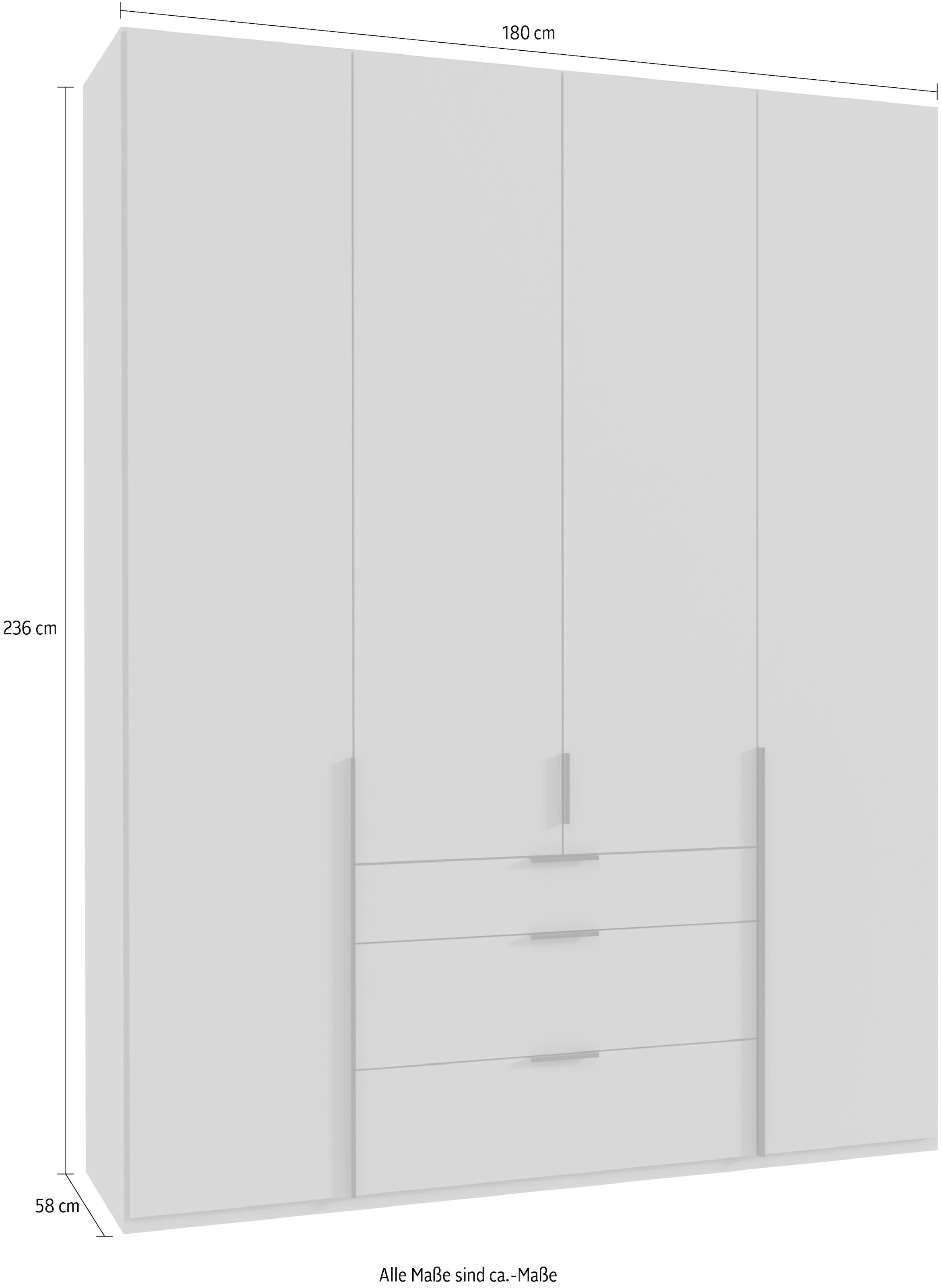 Wimex Drehtürenschrank »Mugano, 135 oder 180cm breit, 208 oder 236cm hoch, Made in Germany«, (mit langen Griffstangen aus Metall), wahlweise mit oder ohne Spiegel, mit Schubladen