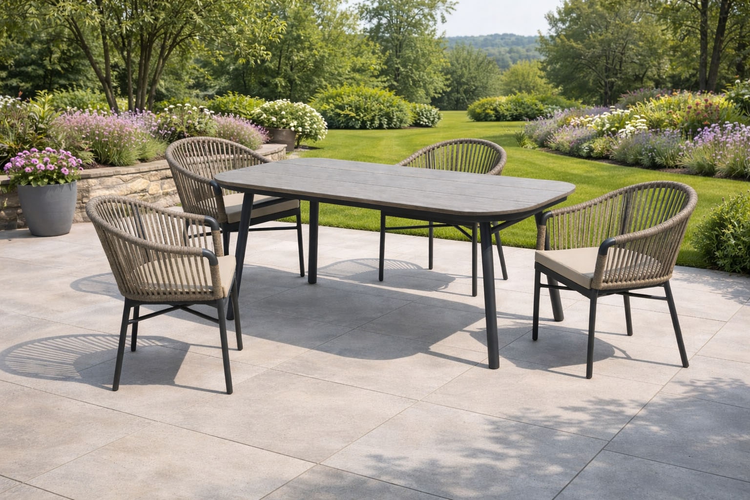 Destiny Garten-Essgruppe "TORNO SAN MARINO 4 Se + Tisch OV 180x90cm anthr." Set, 5 tlg. Aluminium, Rope, Polywood