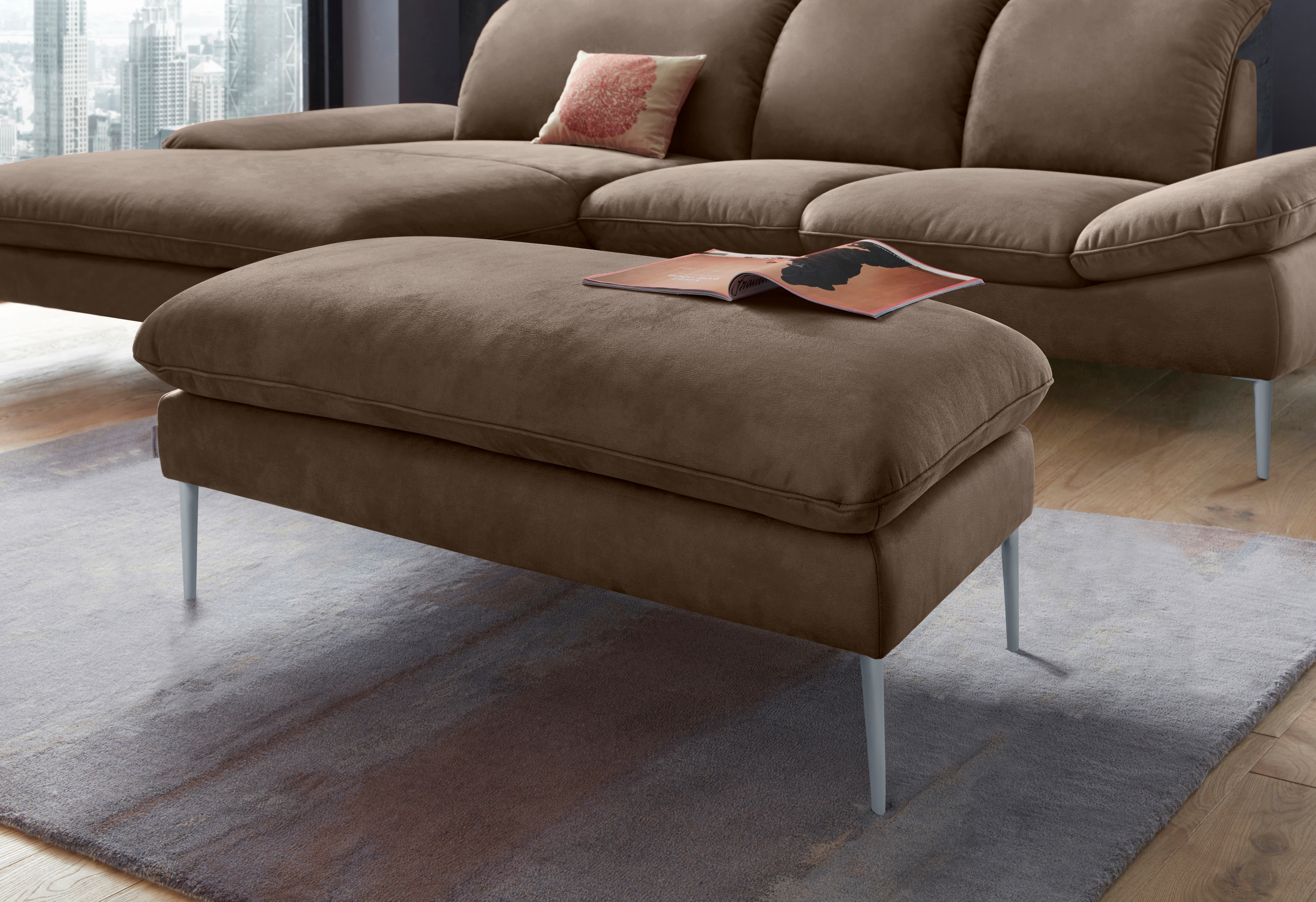 W.SCHILLIG Hocker "enjoy&MORE" Füße silber matt, Breite 106 cm