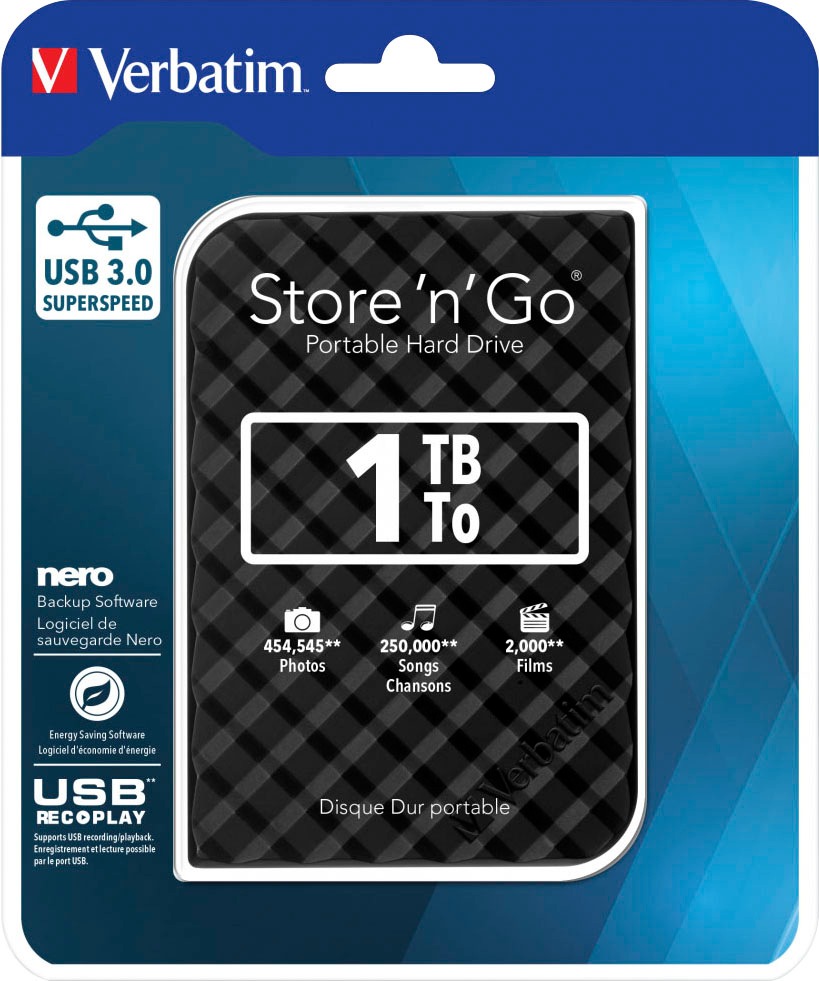 Verbatim externe HDD-Festplatte »Store 'n' Go USB 3.0«, Anschluss USB 2.0-USB 3.0